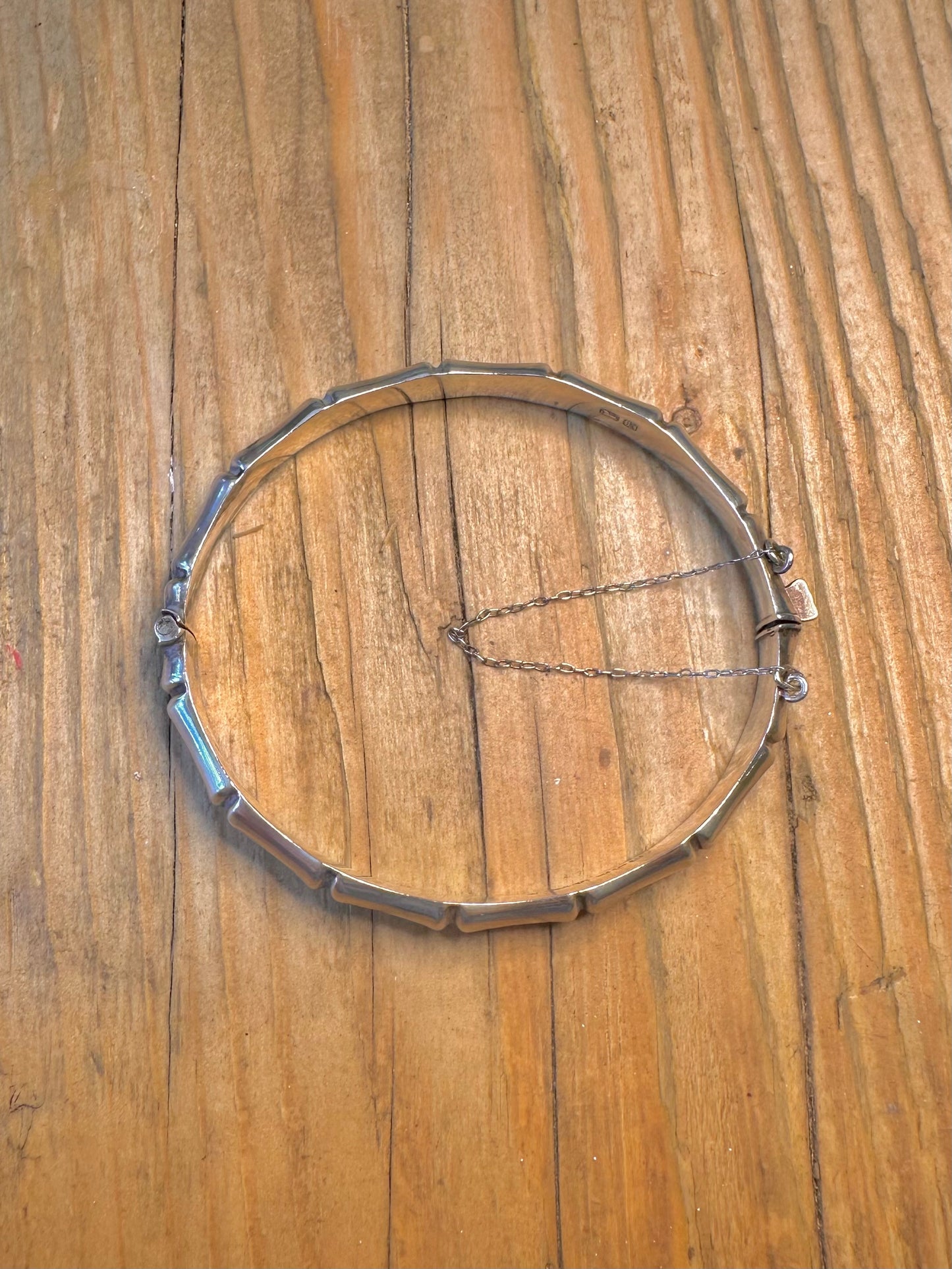 Bamboo Style 1984 with Safety Chain 925 Sterling Silver Bangle