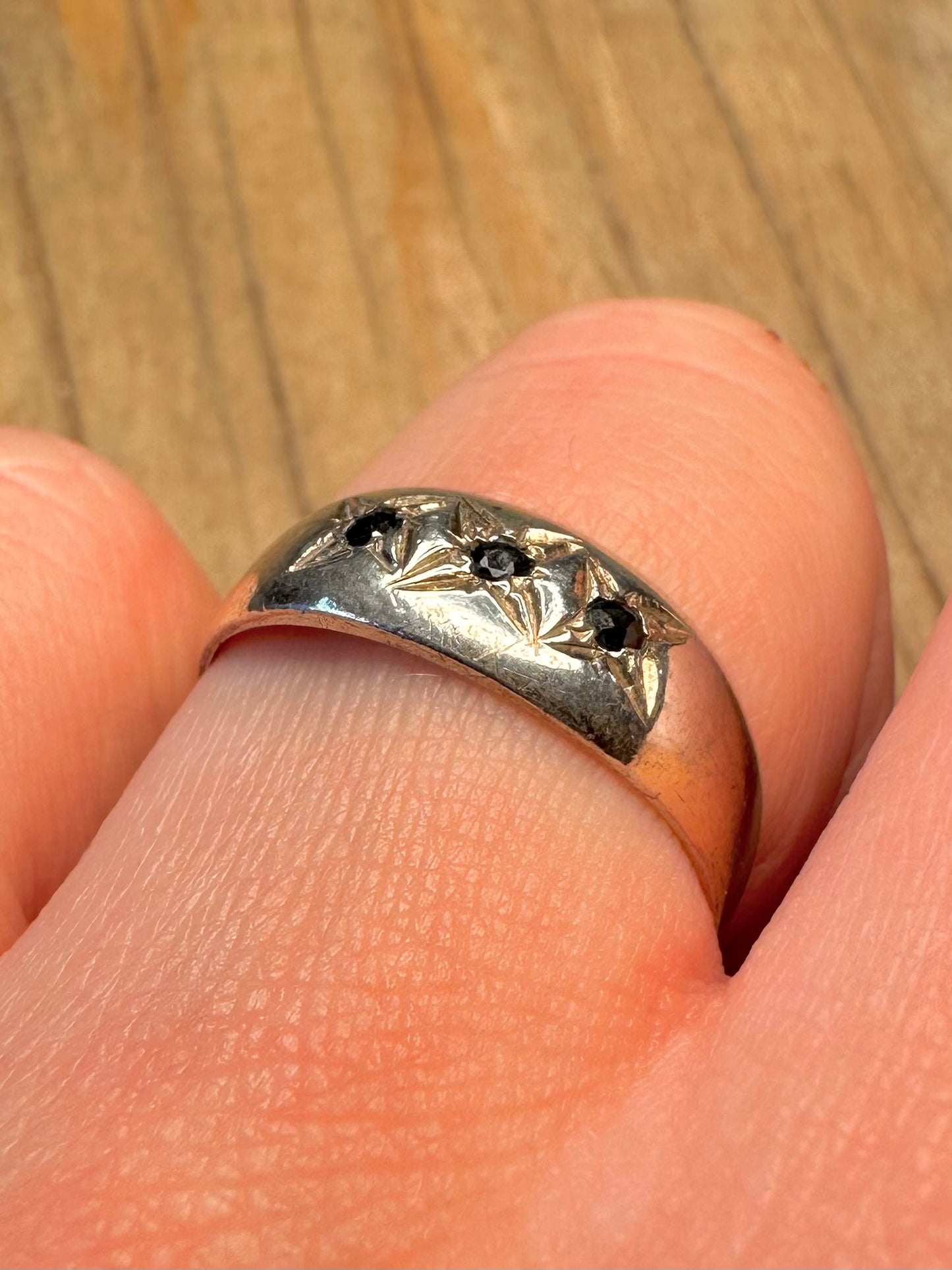 Vintage 1980 Gypsy Style Dark Blue Stone 925 Sterling Silver Size Q Ring