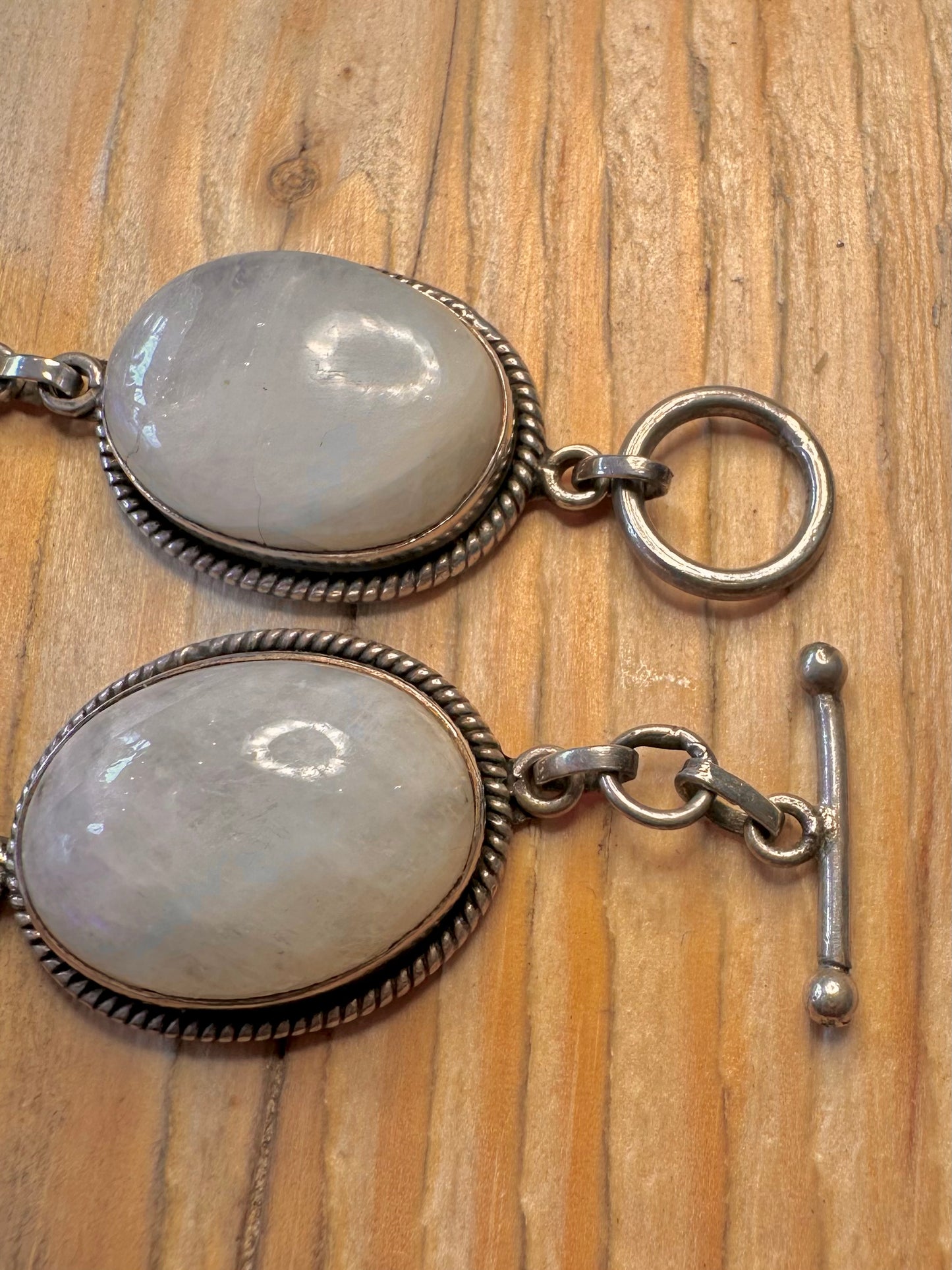 Vintage Moonstone Shaped Links 925 Silver 7.5 inch Bracelet