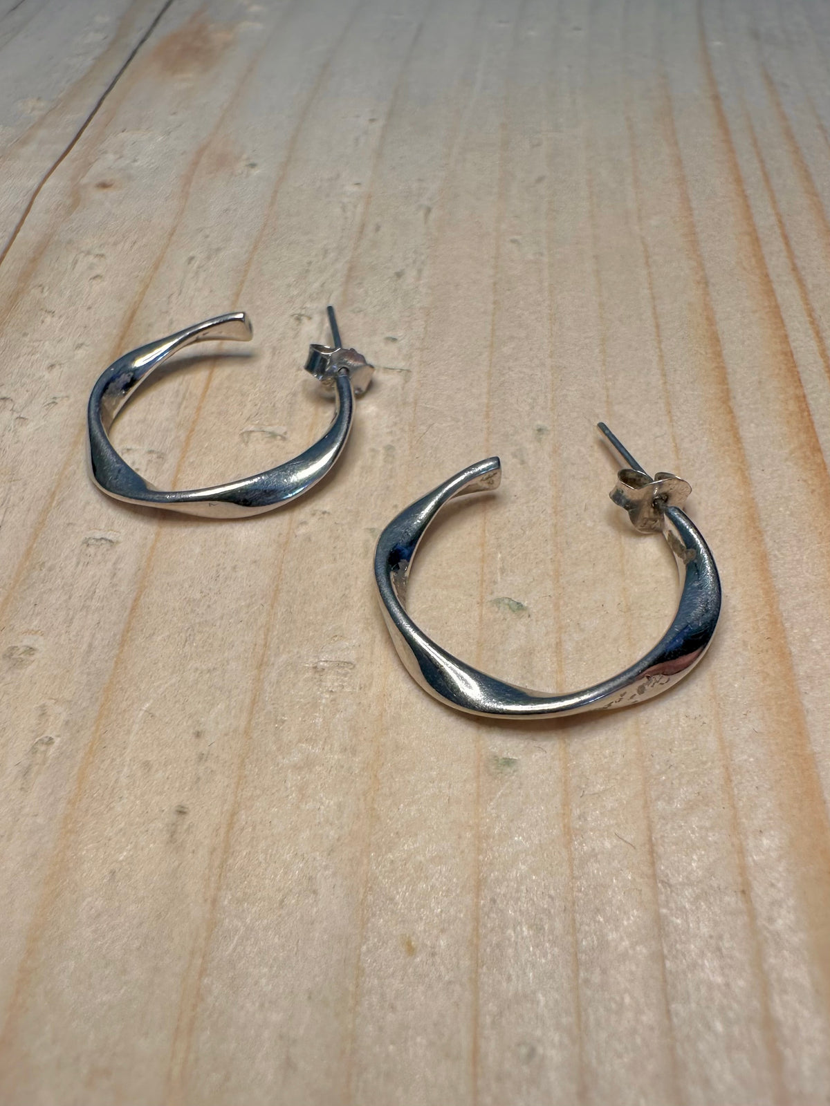 Flat Twist Hoops 925 Sterling Silver Earrings