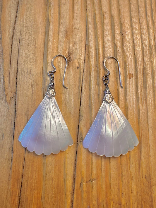 Mother of Pearl Fan 925 Sterling Silver Earrings