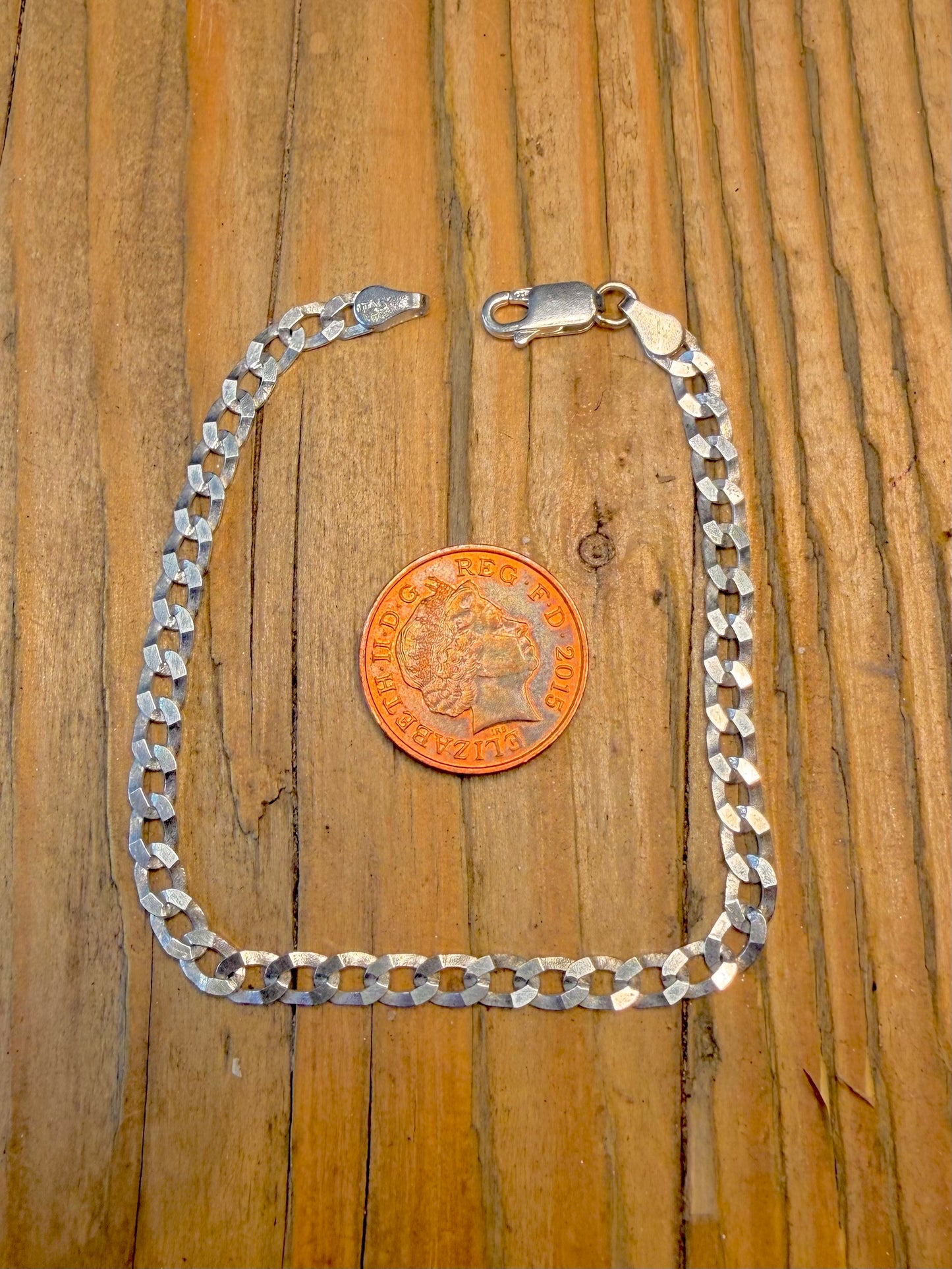 Flat Curb Chain 1990’s Italian 925 Sterling Silver 7.5 inch Bracelet