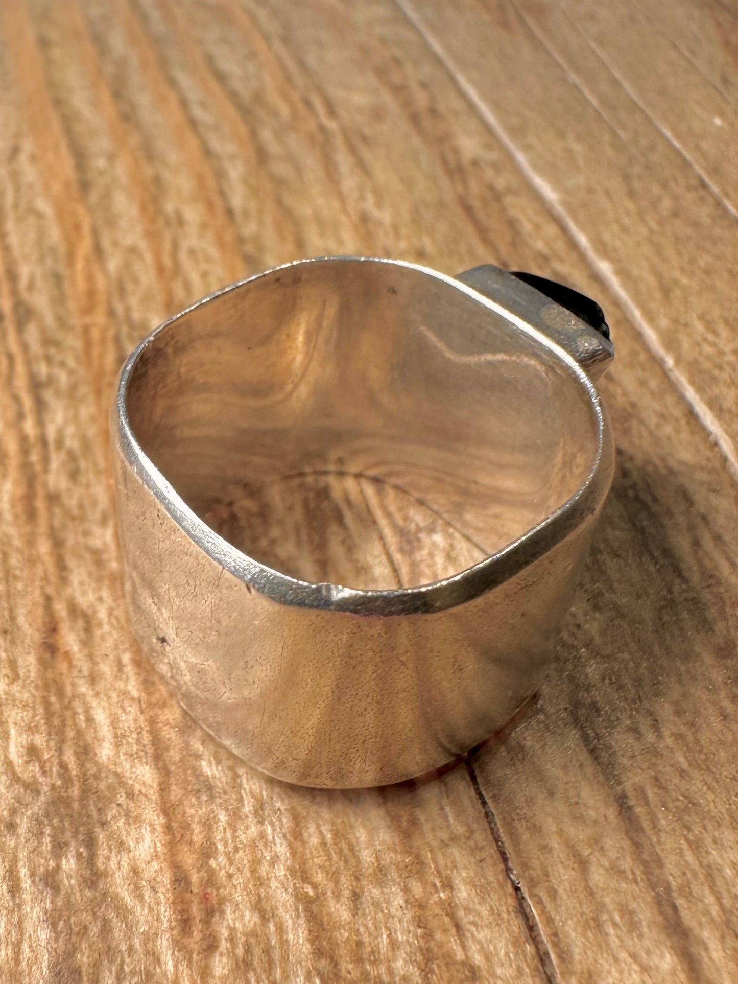 Vintage Blue Stone Square Band 925 Sterling Silver Size P1/2 Ring