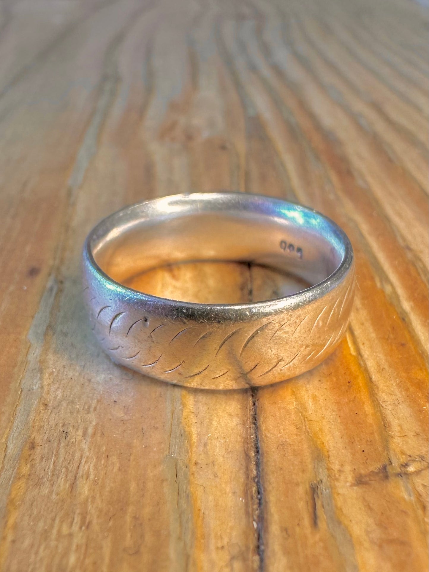 Engraved Pattern Band 925 Sterling Silver Size N Ring