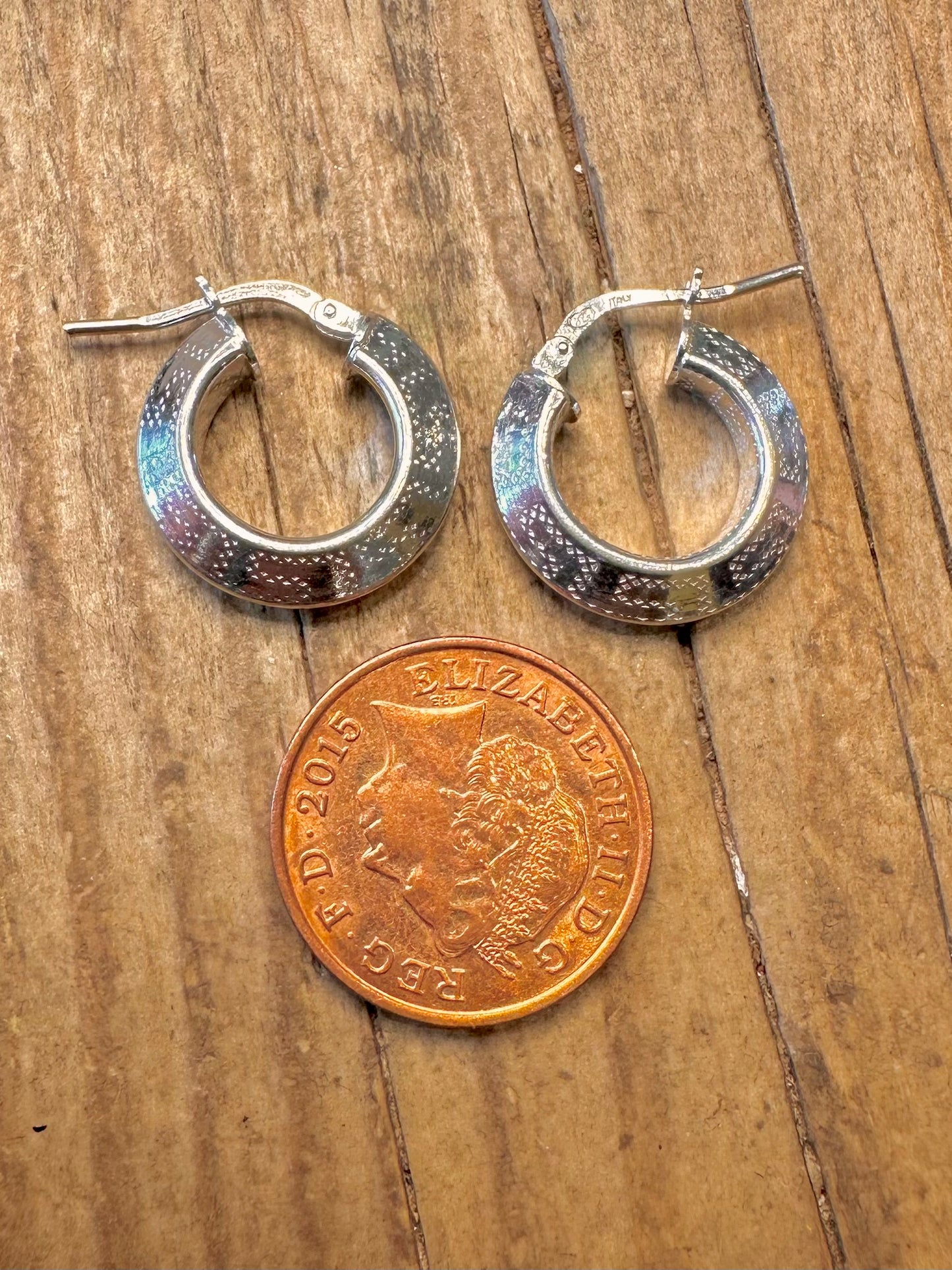 Klobige strukturierte Creolen Italien 925 Sterling Silber Ohrringe