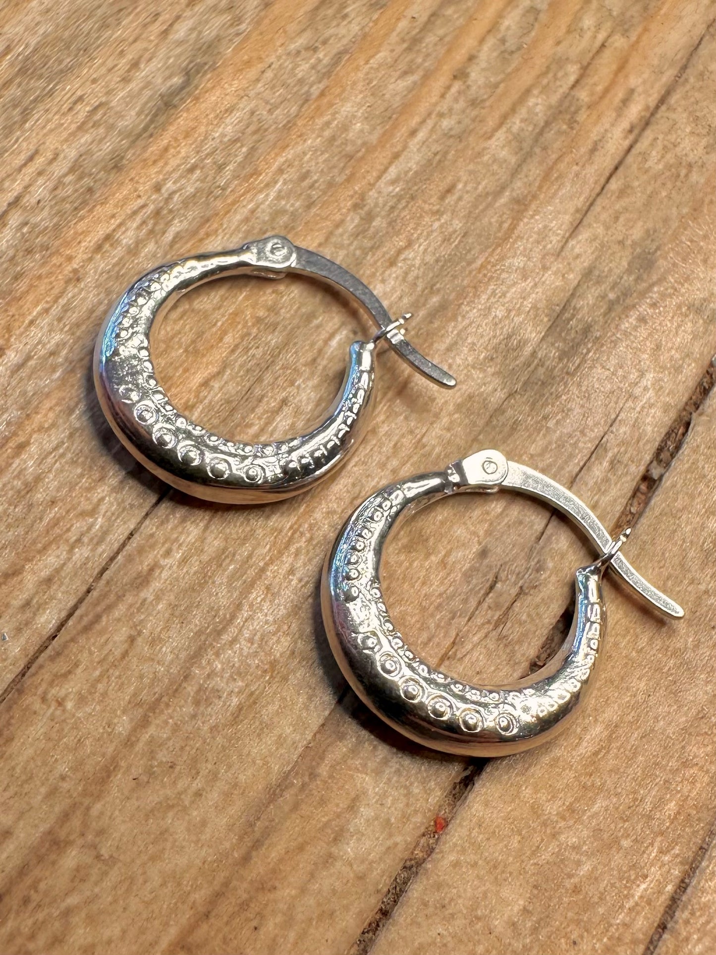 Modern Textured Small Hoops 925 Sterling Silver Earrings