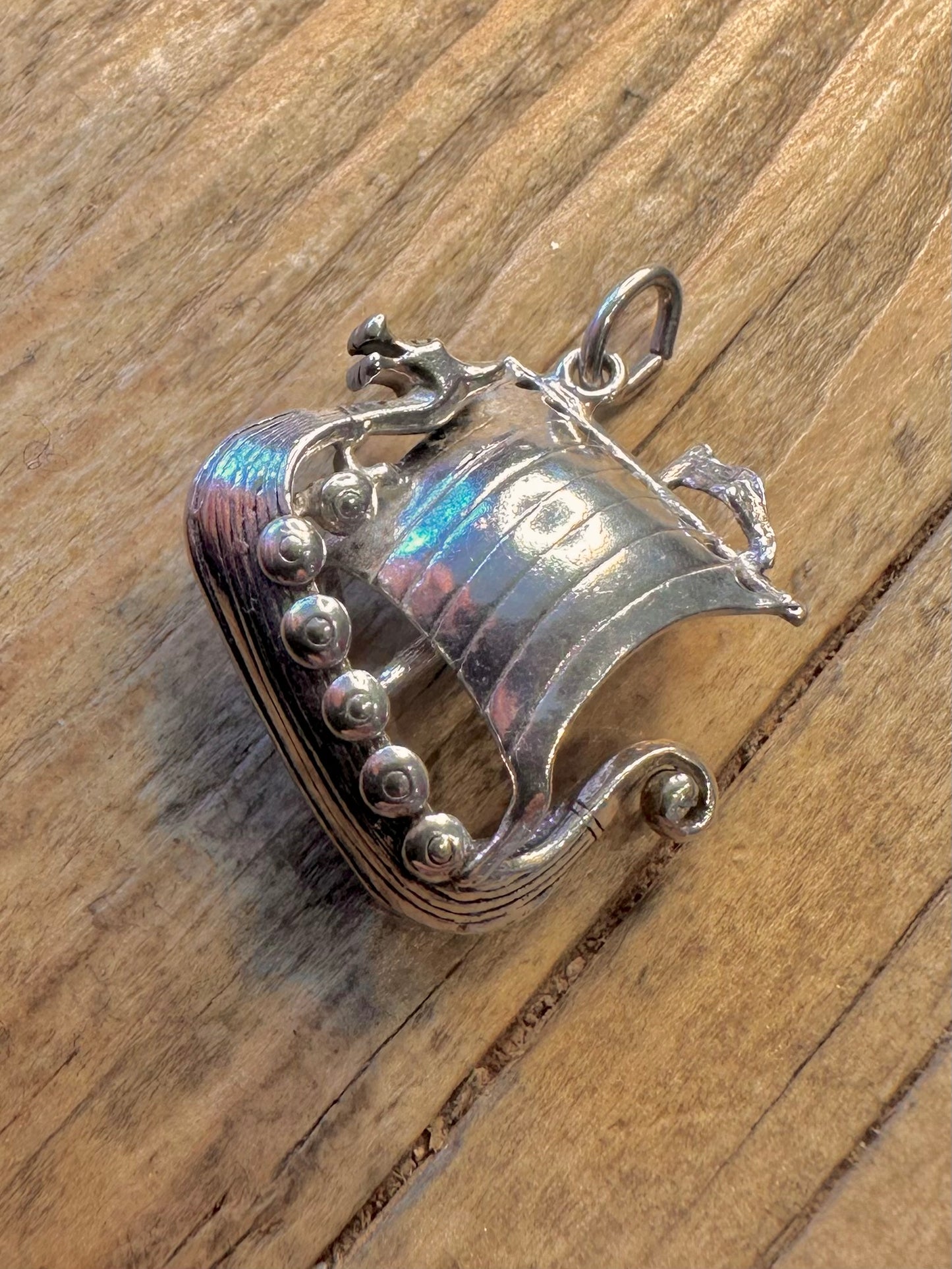 Wikinger Schiff Drachen 925 Sterlingsilber Charm Anhänger