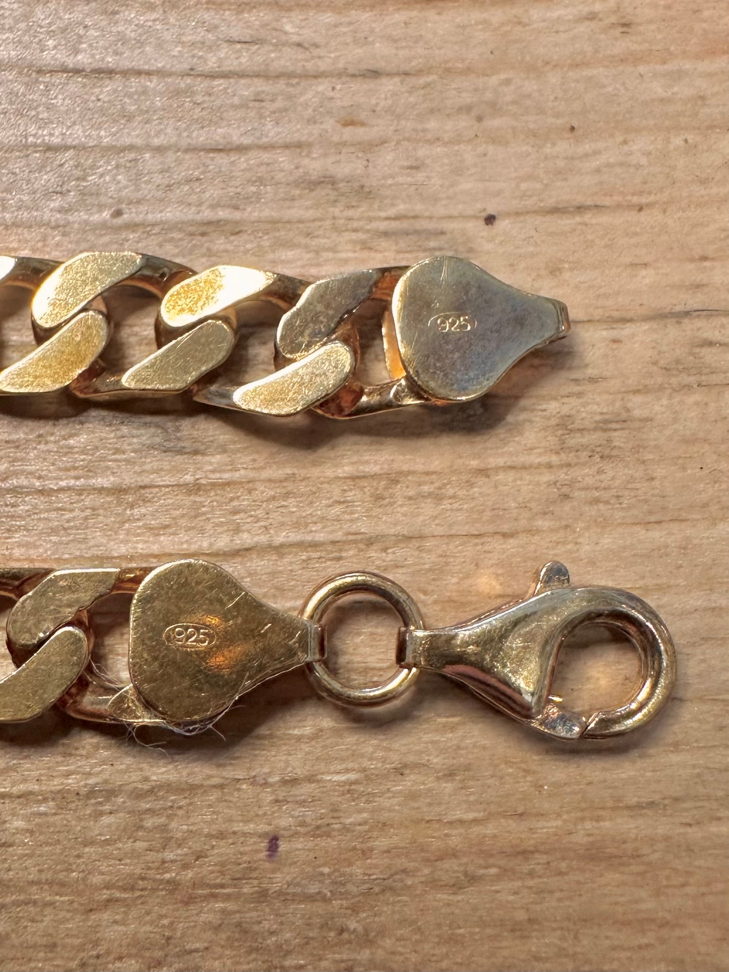 Vintage Curb Chain Gold On 925 Silver 7.9 inch Bracelet