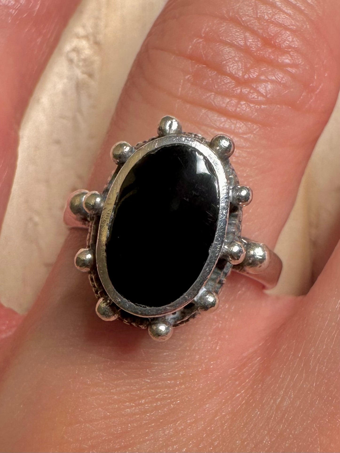 Black Onyx 925 Sterling Silver Size N Ring