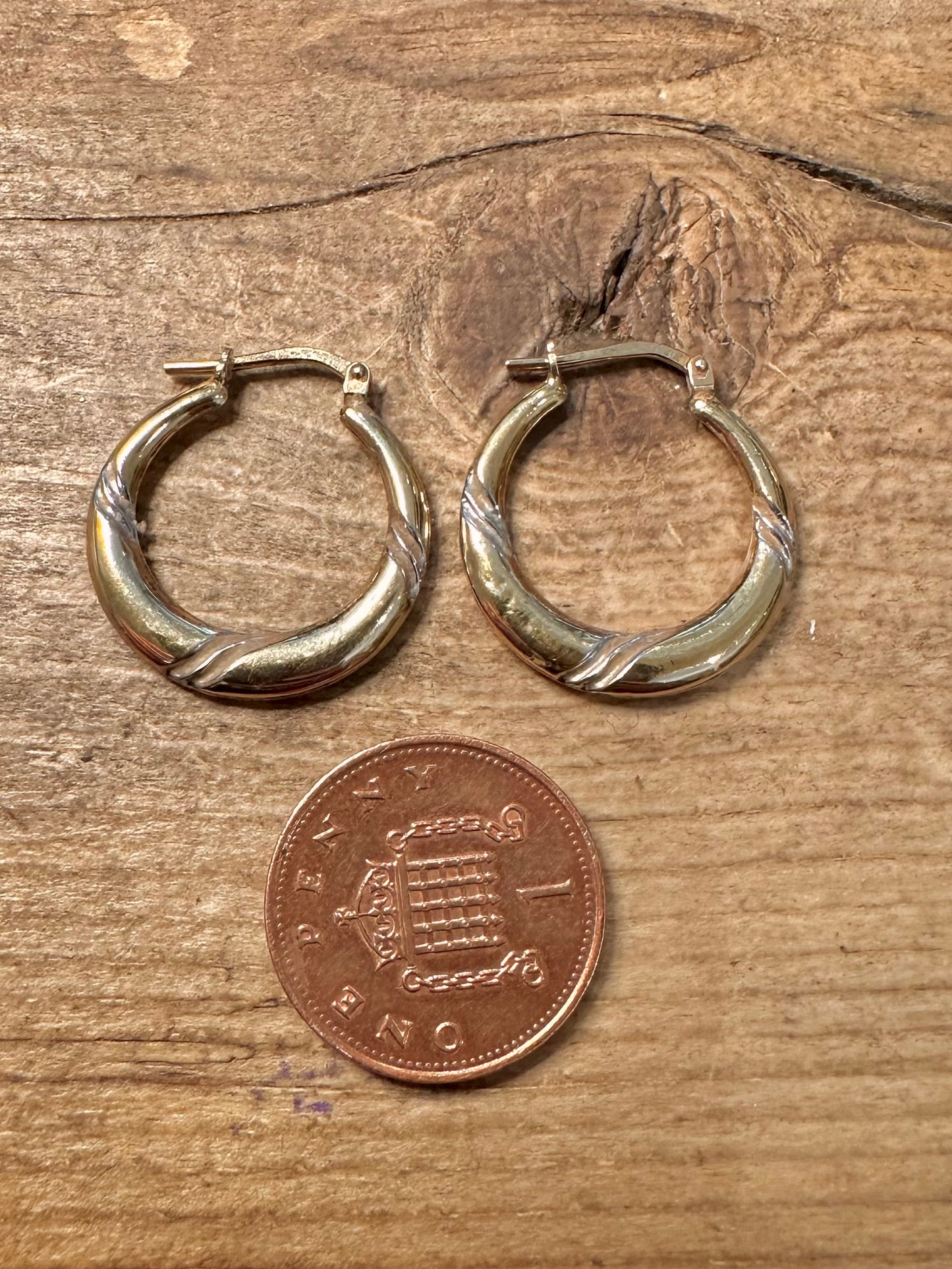Vintage 9ct Gold Boned 925 Silver Hoop Earrings