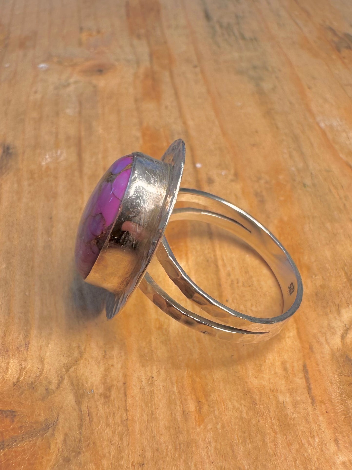 Purple Copper Turquoise Hammered Oval 925 Sterling Silver Size S Ring