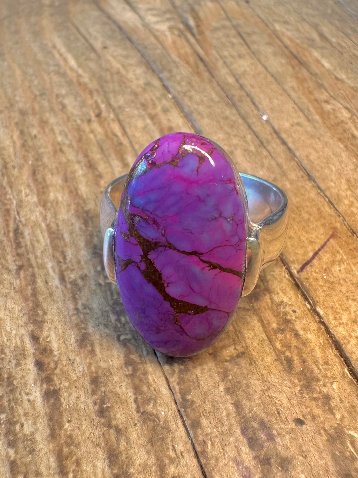 Oval Purple Copper Turquoise Chunky Band 925 Sterling Silver Size S Ringh
