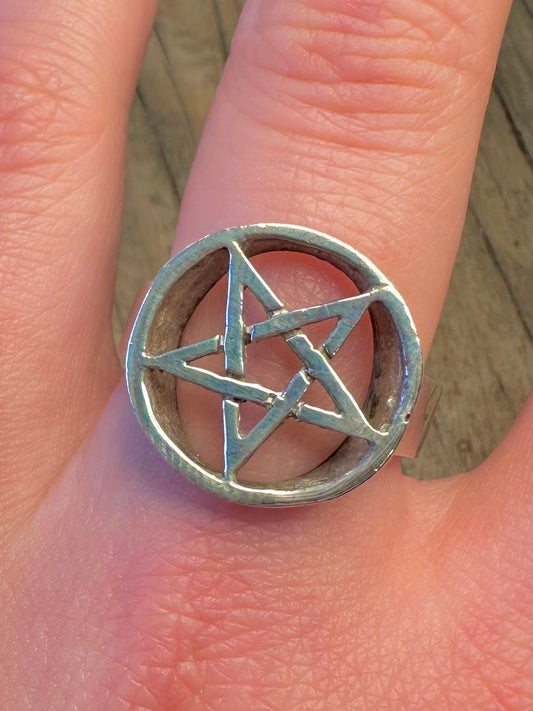 Vintage Chunky Pentagram 925 Sterling Silver Size V Ring