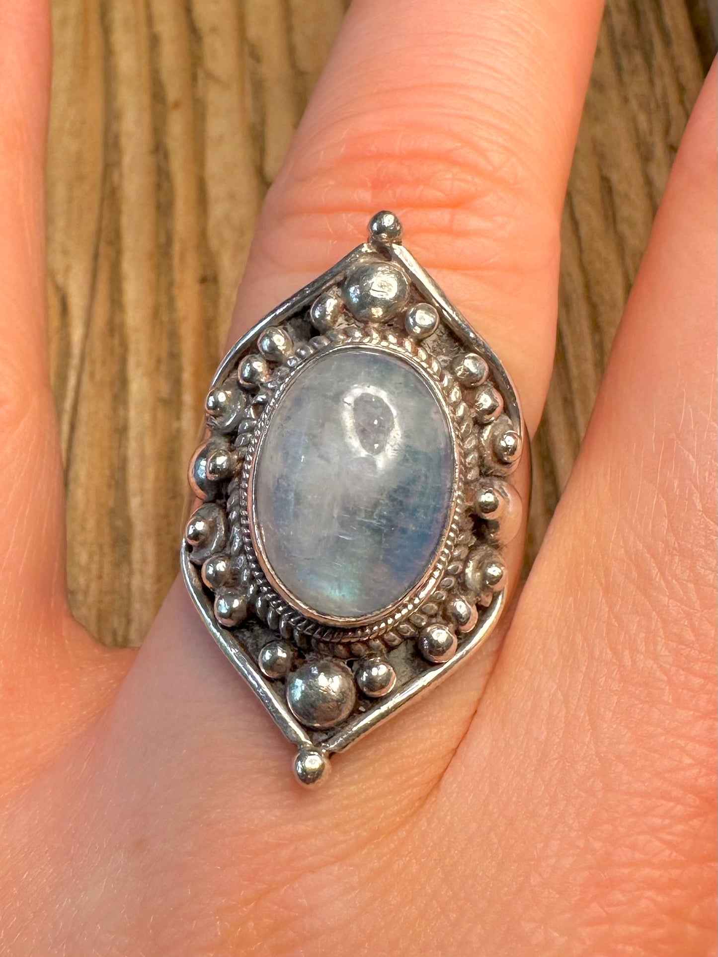 Moonstone Ornate Chunky 925 Sterling Silver Size R Ring