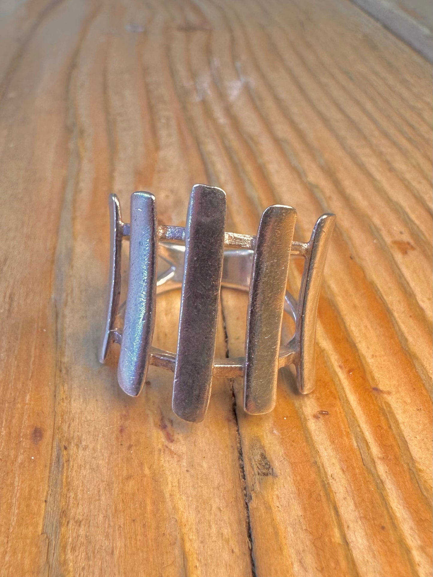 Modernist Vertical Bars 925 Sterling Silver Size P Ring