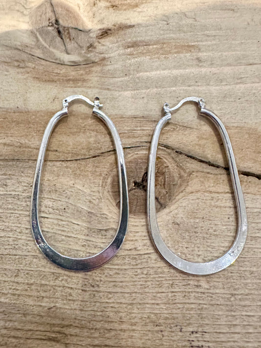 Vintage Large Oval Hoops 925 Silver Earrings