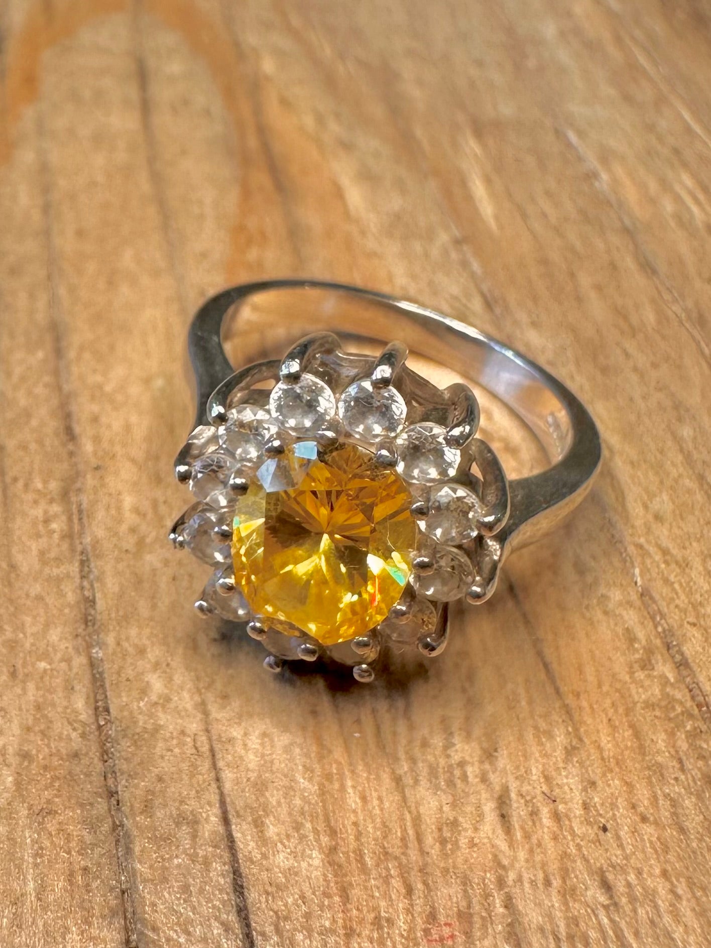Vintage Yellow and White CZ 925 Sterling Silver Size M Ring
