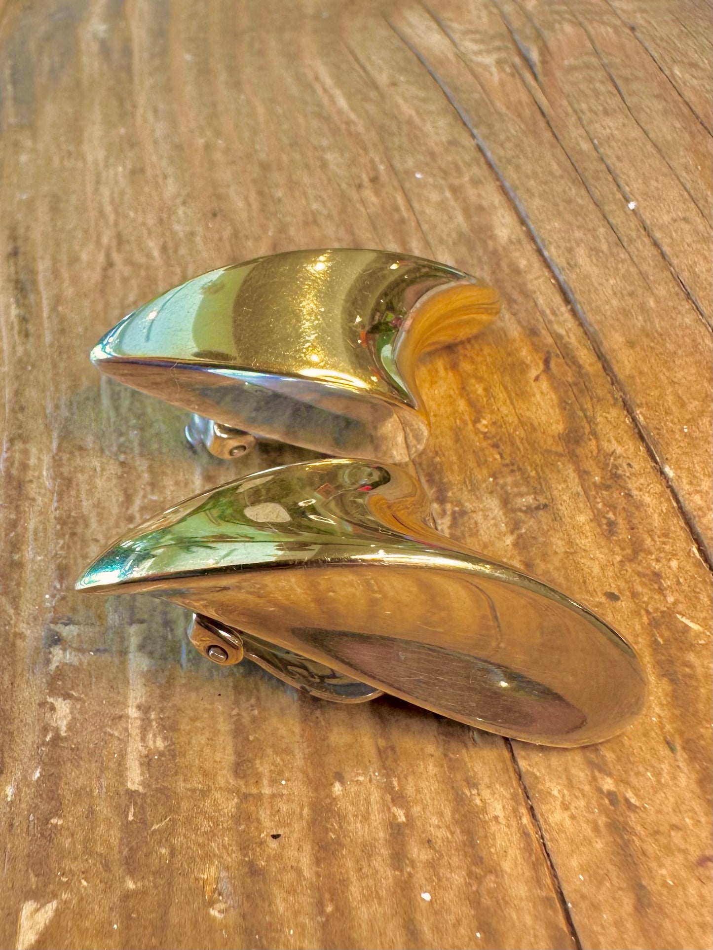 Abstract 1998 Shaped Maker TDLd Clip On Gold on Silver 925 Sterling Silver Earrings