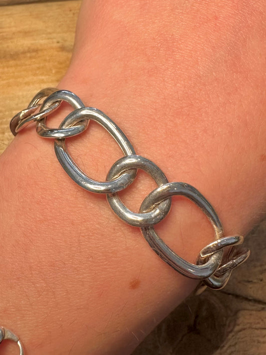 Modernist Large Links 925 Silver 7.3 inch Bracelet