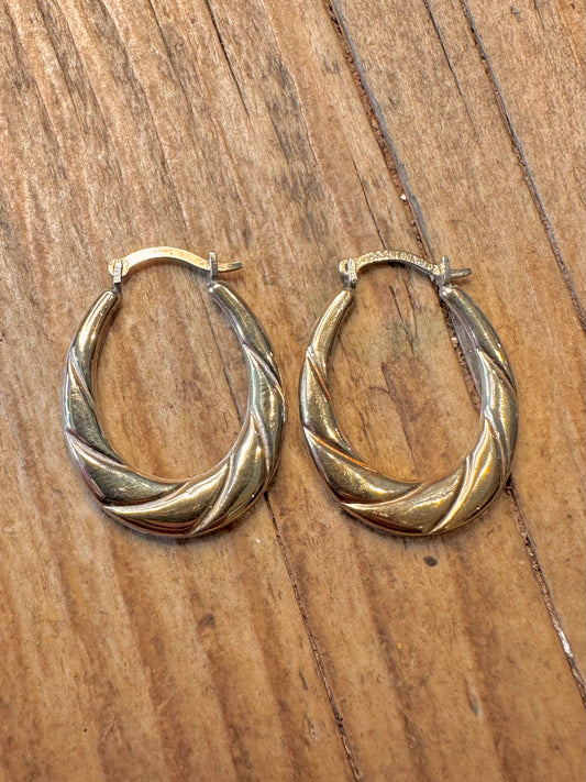 Creole Hoops Twisted Design 9ct Gold Bonded 925 Sterling Silver Earrings