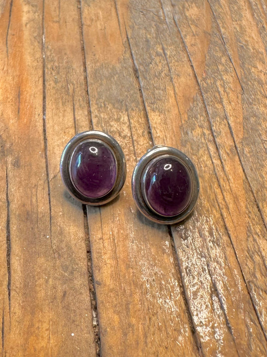 Amethyst Oval Stud 925 Sterling Silver Earrings