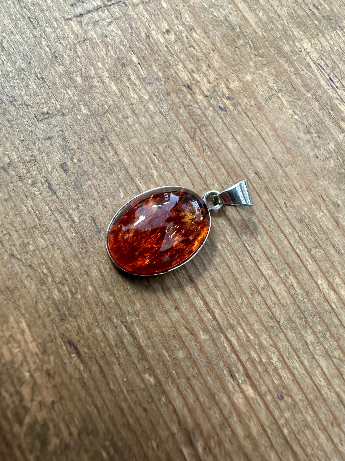 Vintage Amber Oval 925 Silver Pendant