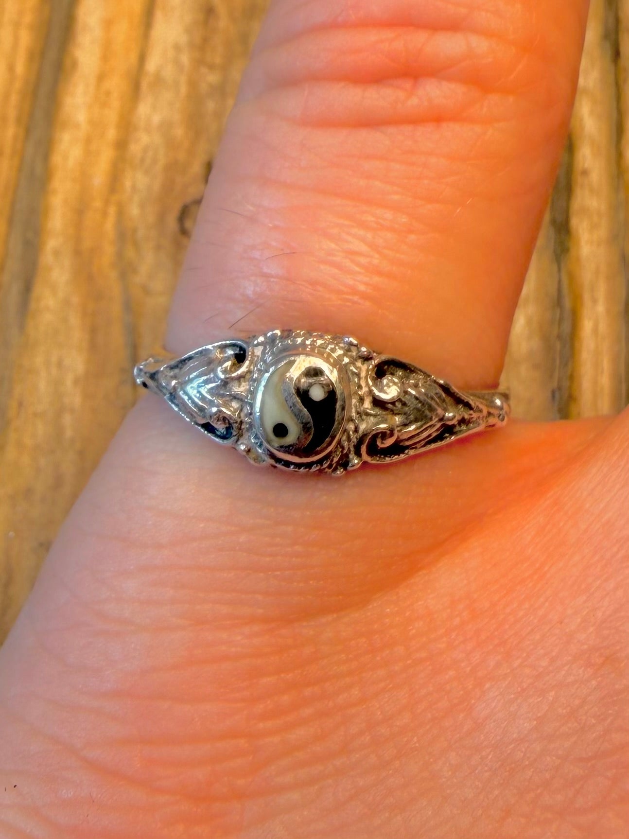 Ying and Yang Ornate Design 925 Sterling Silver Size P Ring