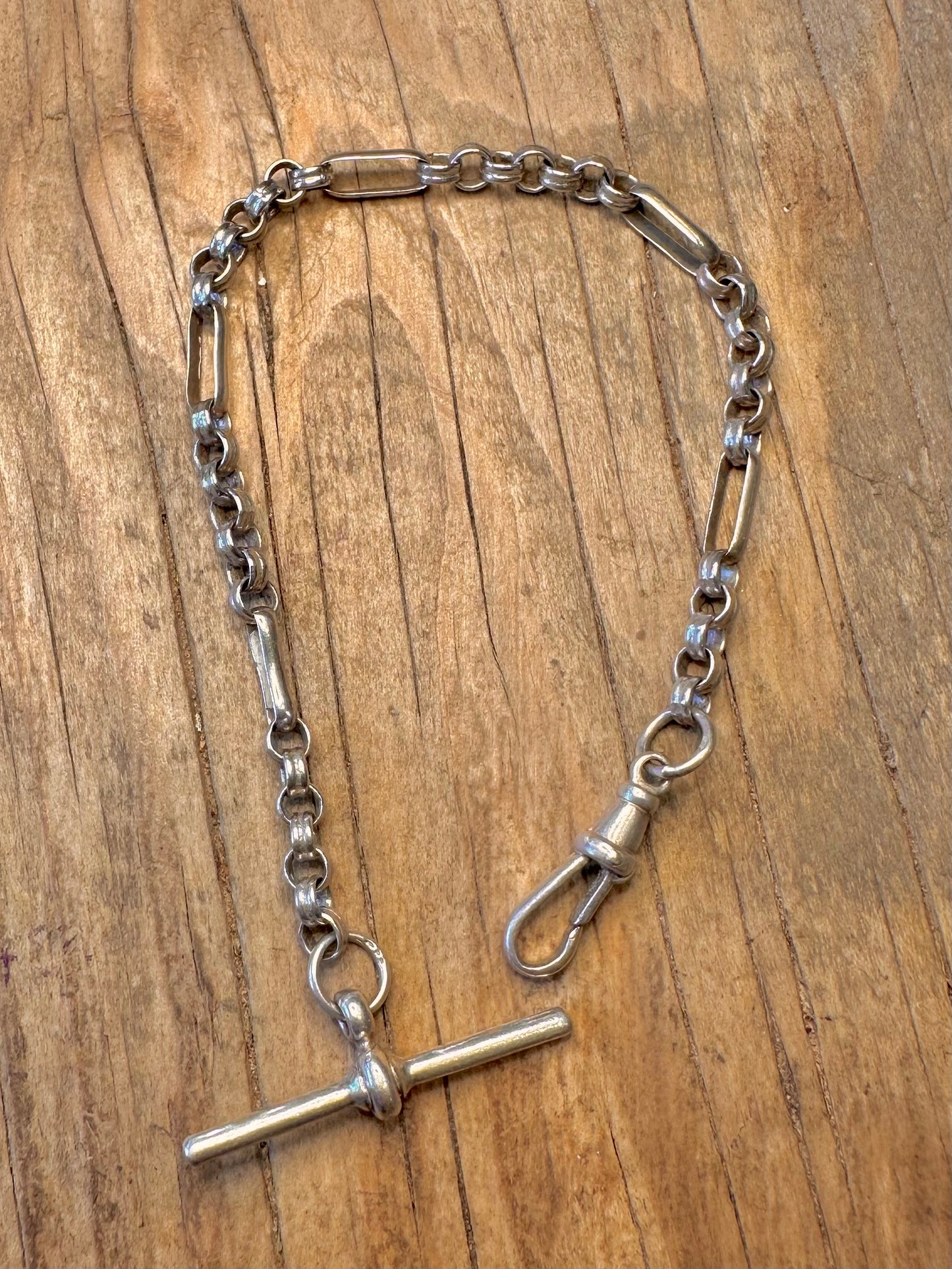 Posaunen-Gliederkette 1995 Albertskette T-Bar 925 Sterling Silber 7,5 Zoll Armband