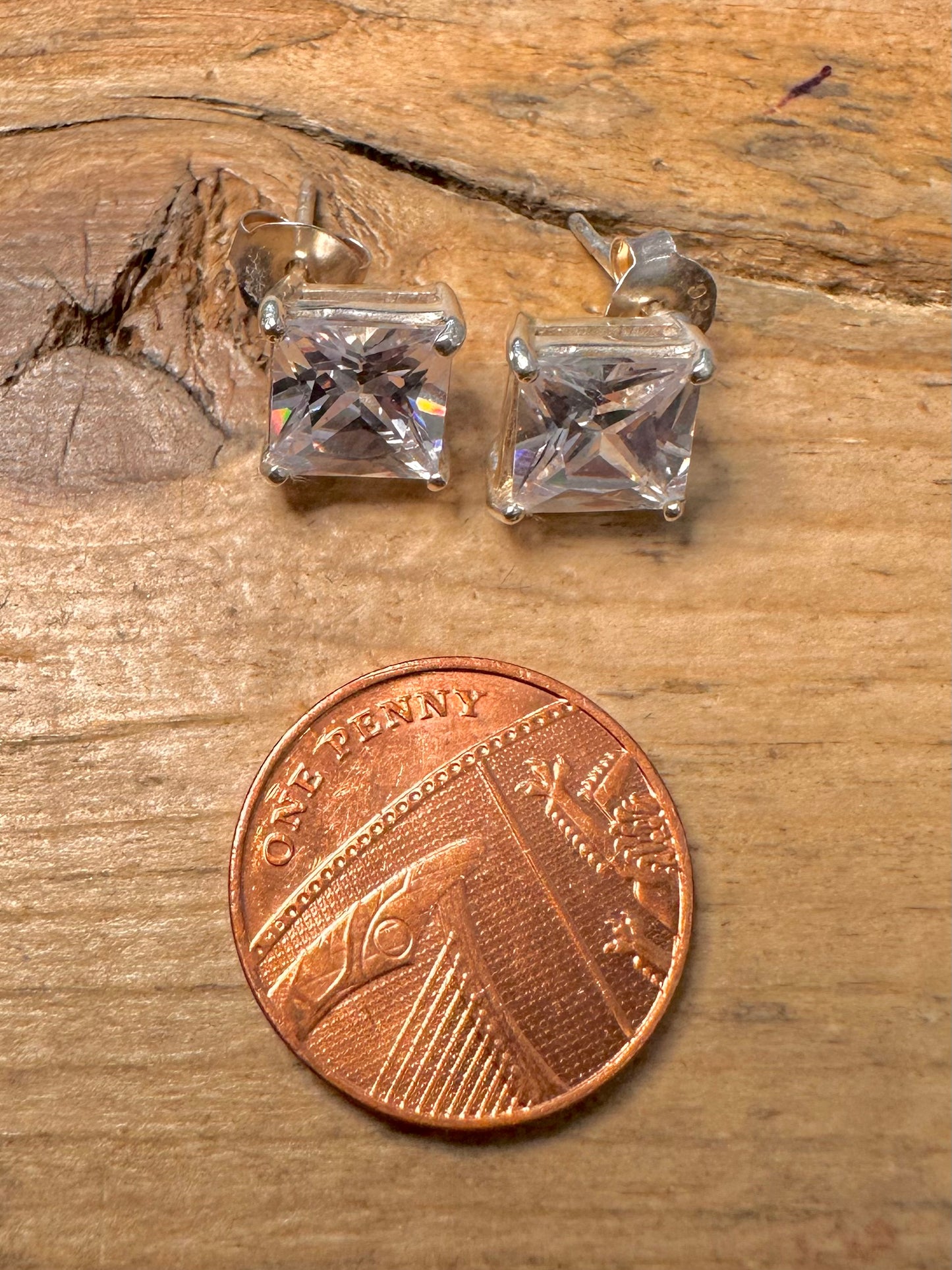Modern Square White Stone 925 Silver Stud Earrings