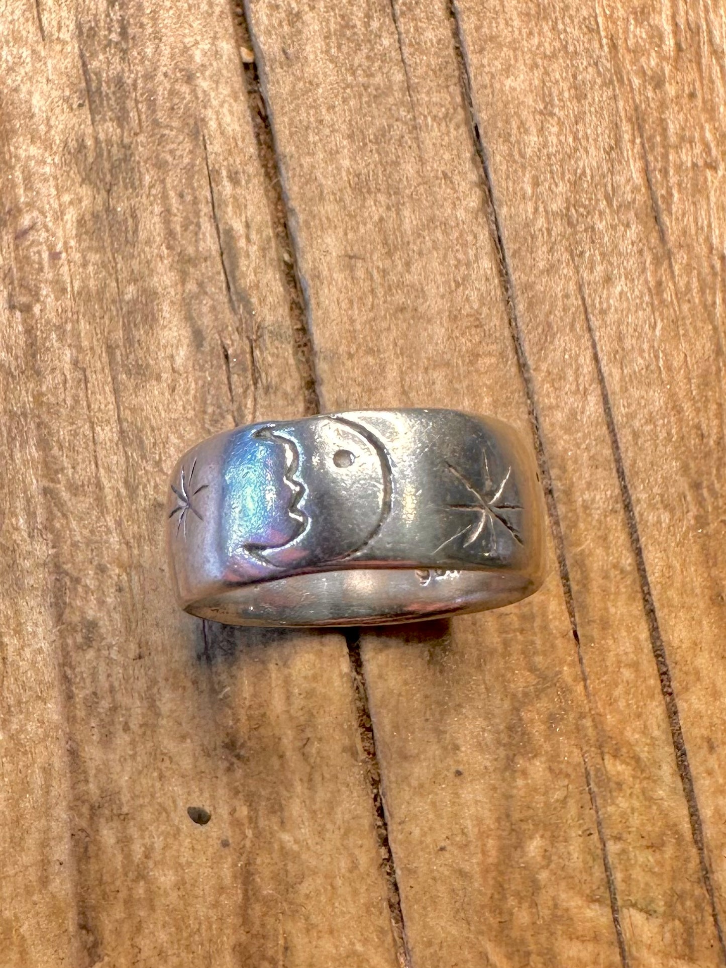 Star and Moon Band 925 Sterling Silver Size H Ring