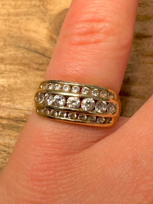 Modern 2004 14ct Gold White Stones 585 Size N1/2 Ring