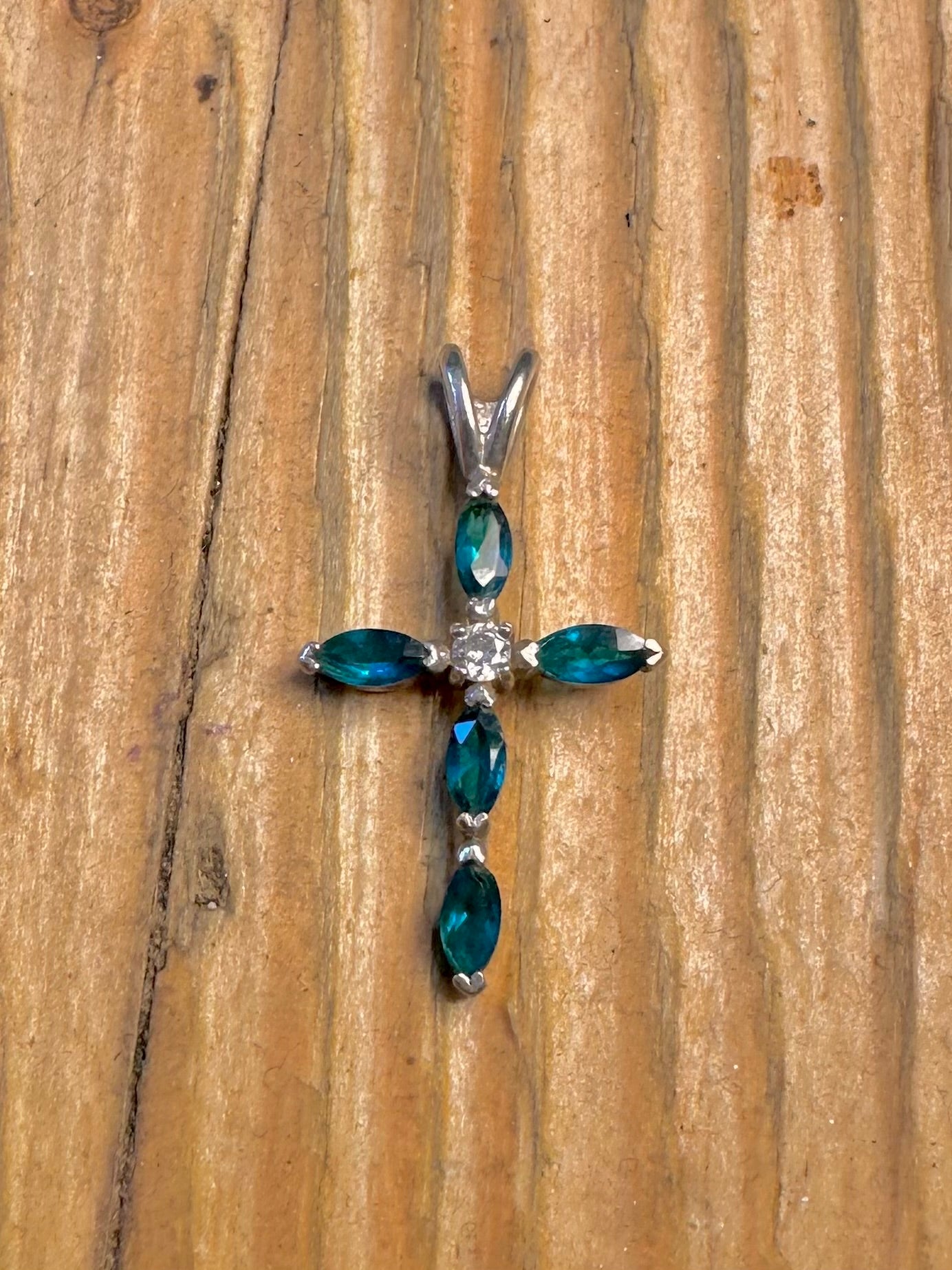 Blue and White Stone Cross 925 Sterling Silver Pendant