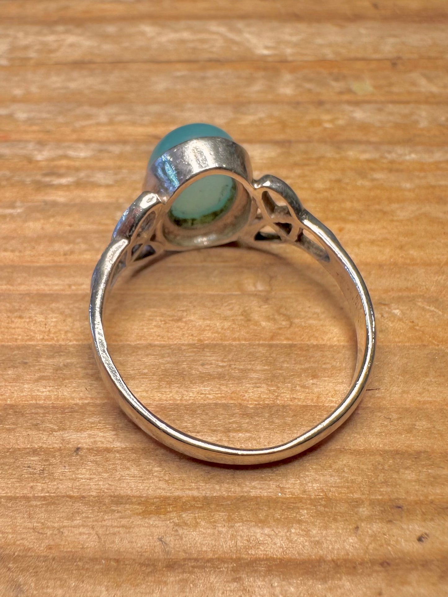 Vintage Aqua Chalcedony 925 Sterling Silver Size S Ring
