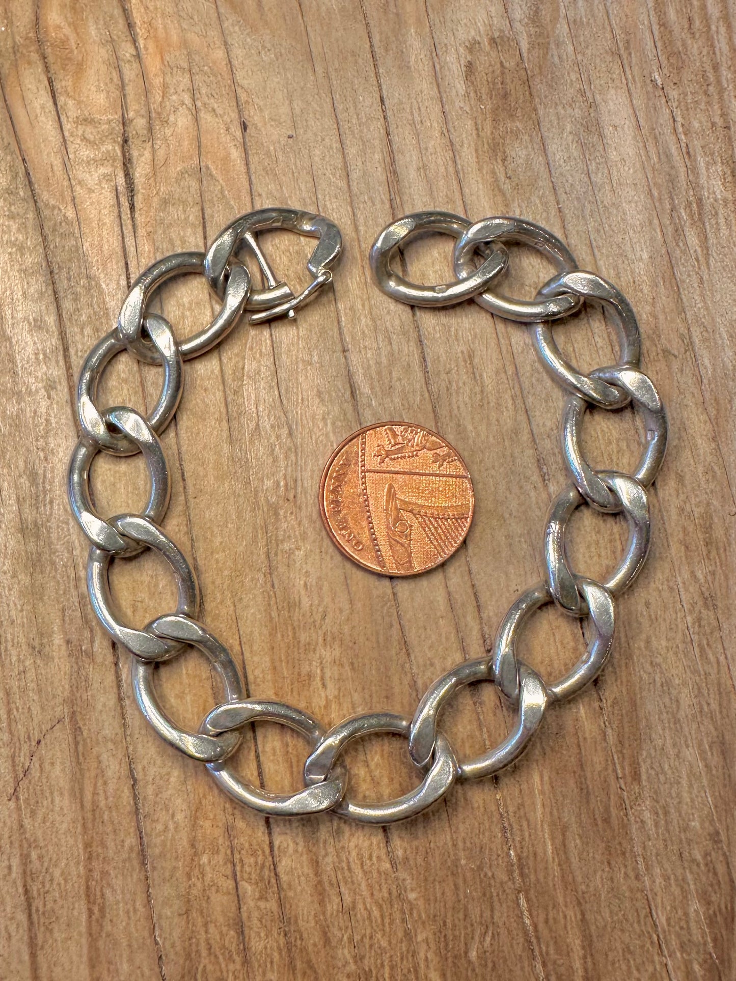 Vintage Large Curb Link 925 Sterling Silver 8 inch Bracelet