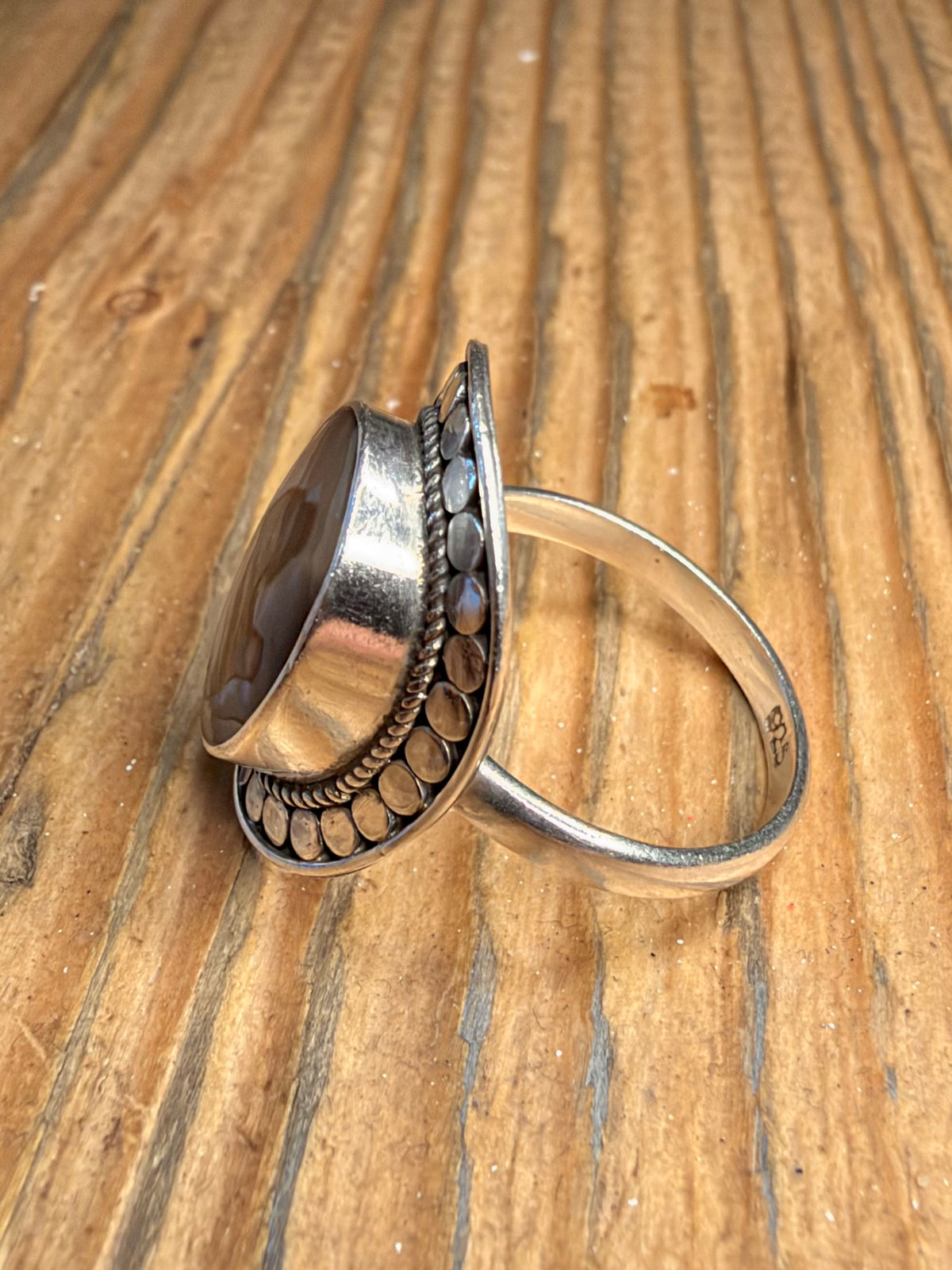 Ornate Oval Abalone 925 Sterling Silver Size P Ring