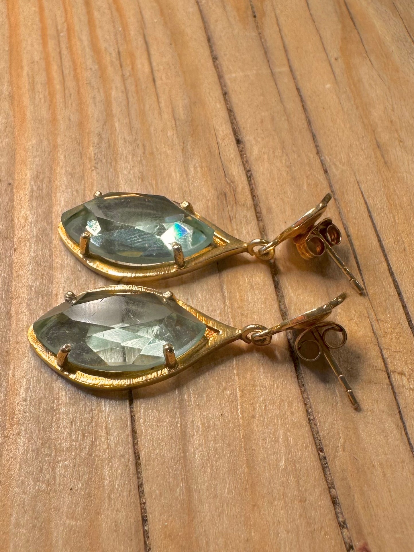 Abstract Blue Stone Gold on Silver 925 Silver Earrings
