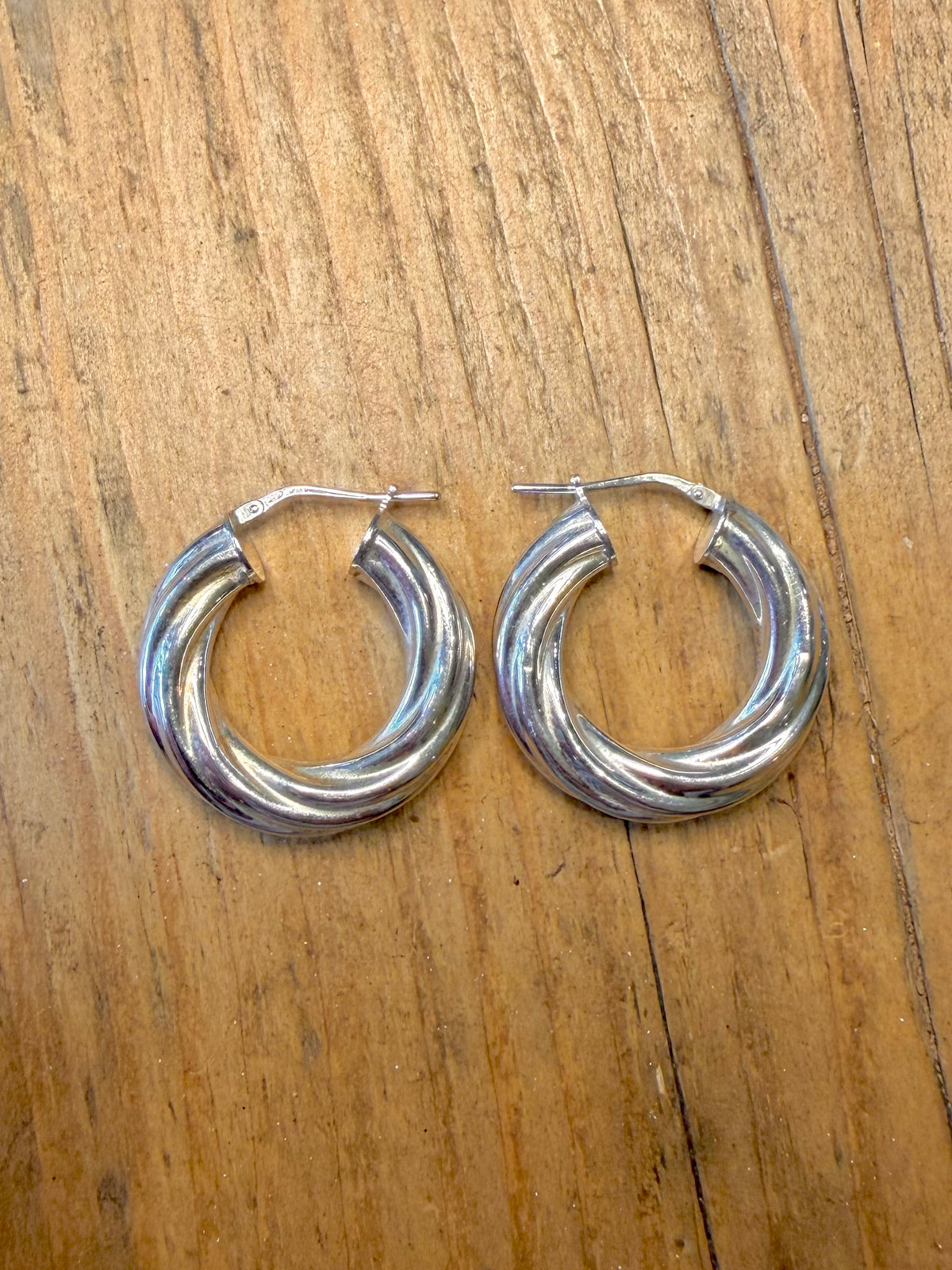 Chunky Twisted Style Hoops 925 Sterling Silver Earrings