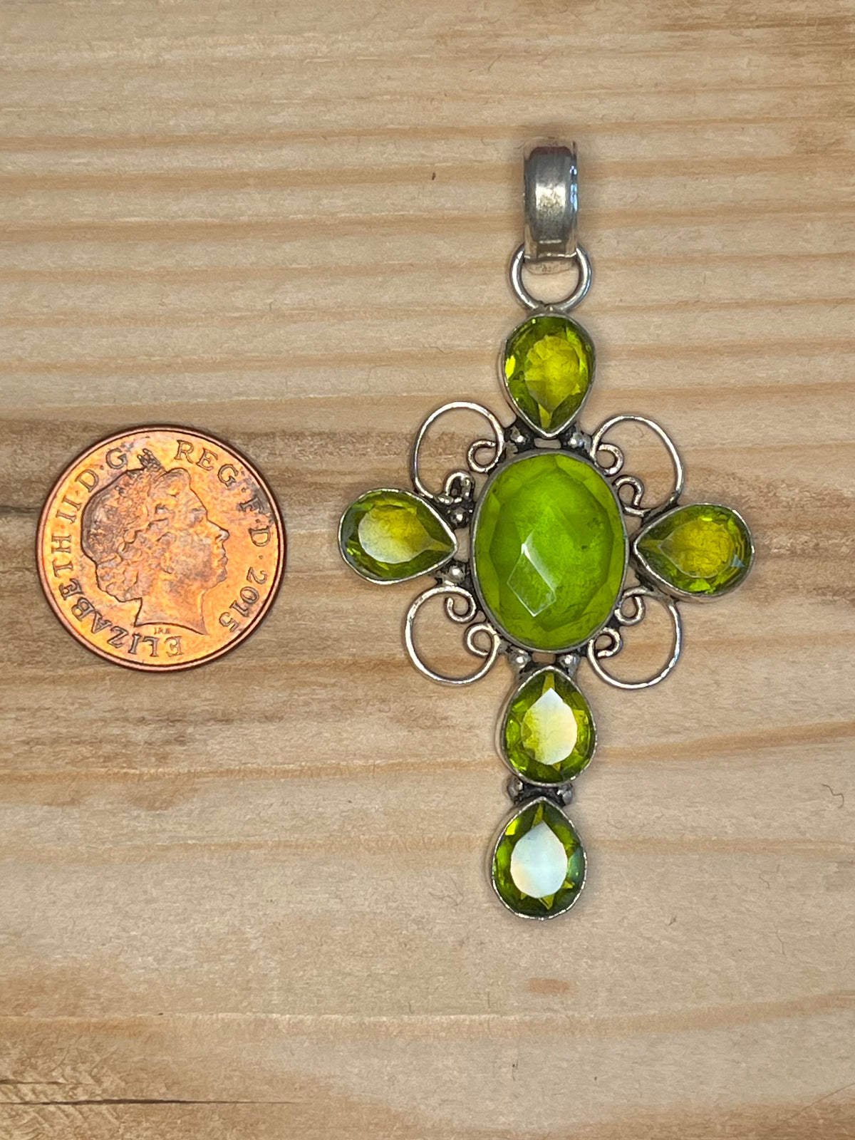 Large Peridot Cross 925 Sterling Silver Pendant