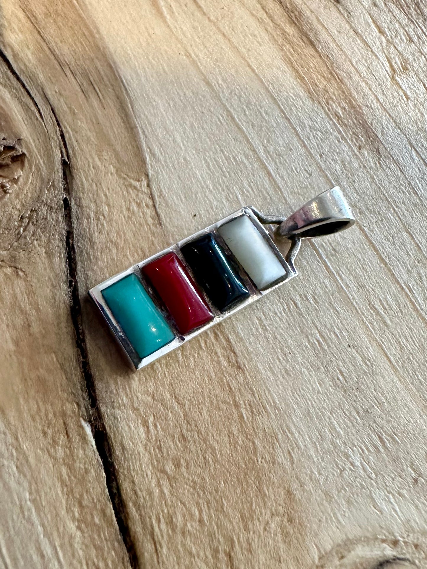 Vintage Multi Stone Rectangle 925 Silver Pendant