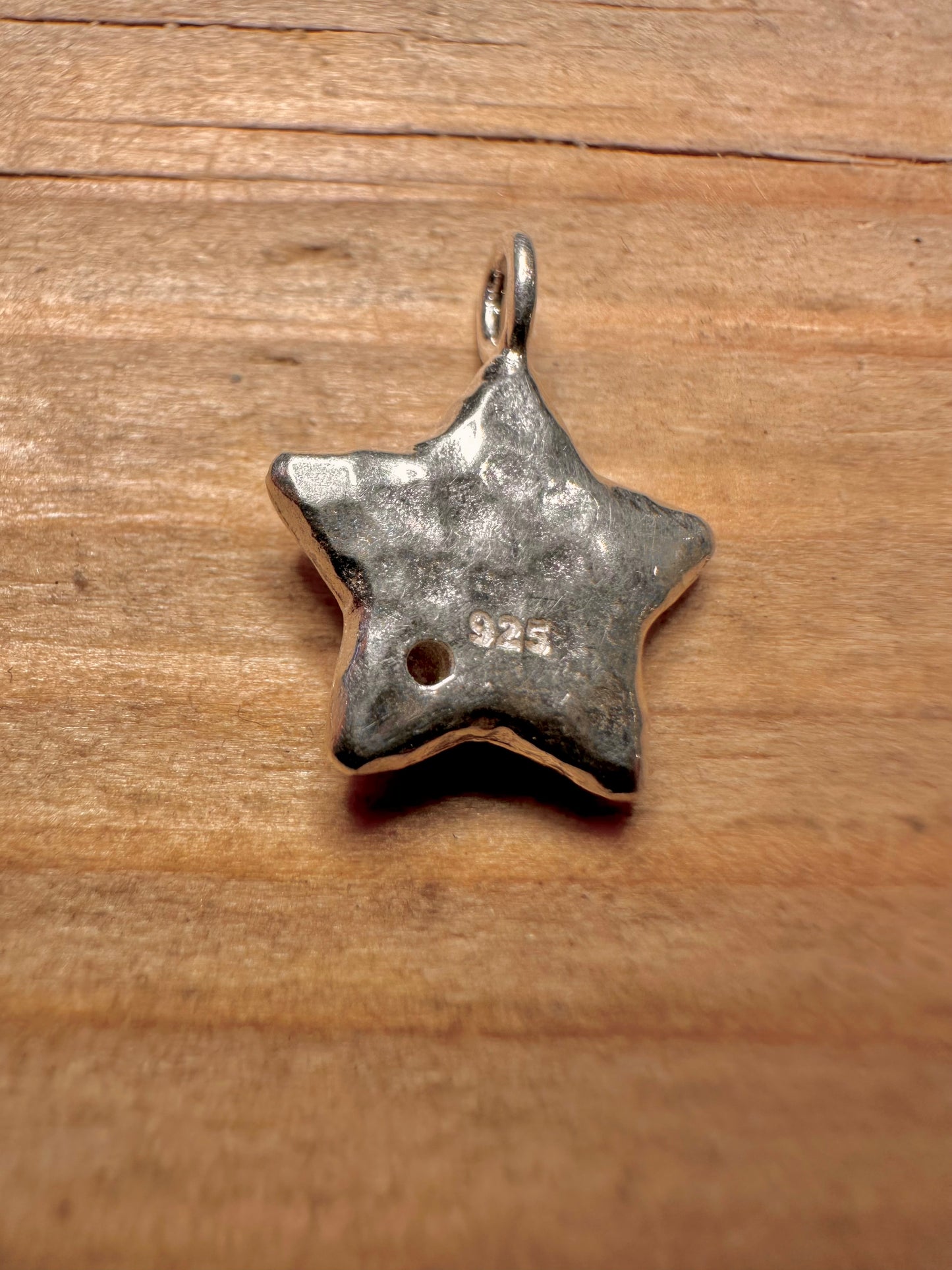 Modern Hammered Star White Stone 925 Sterling Silver Pendant