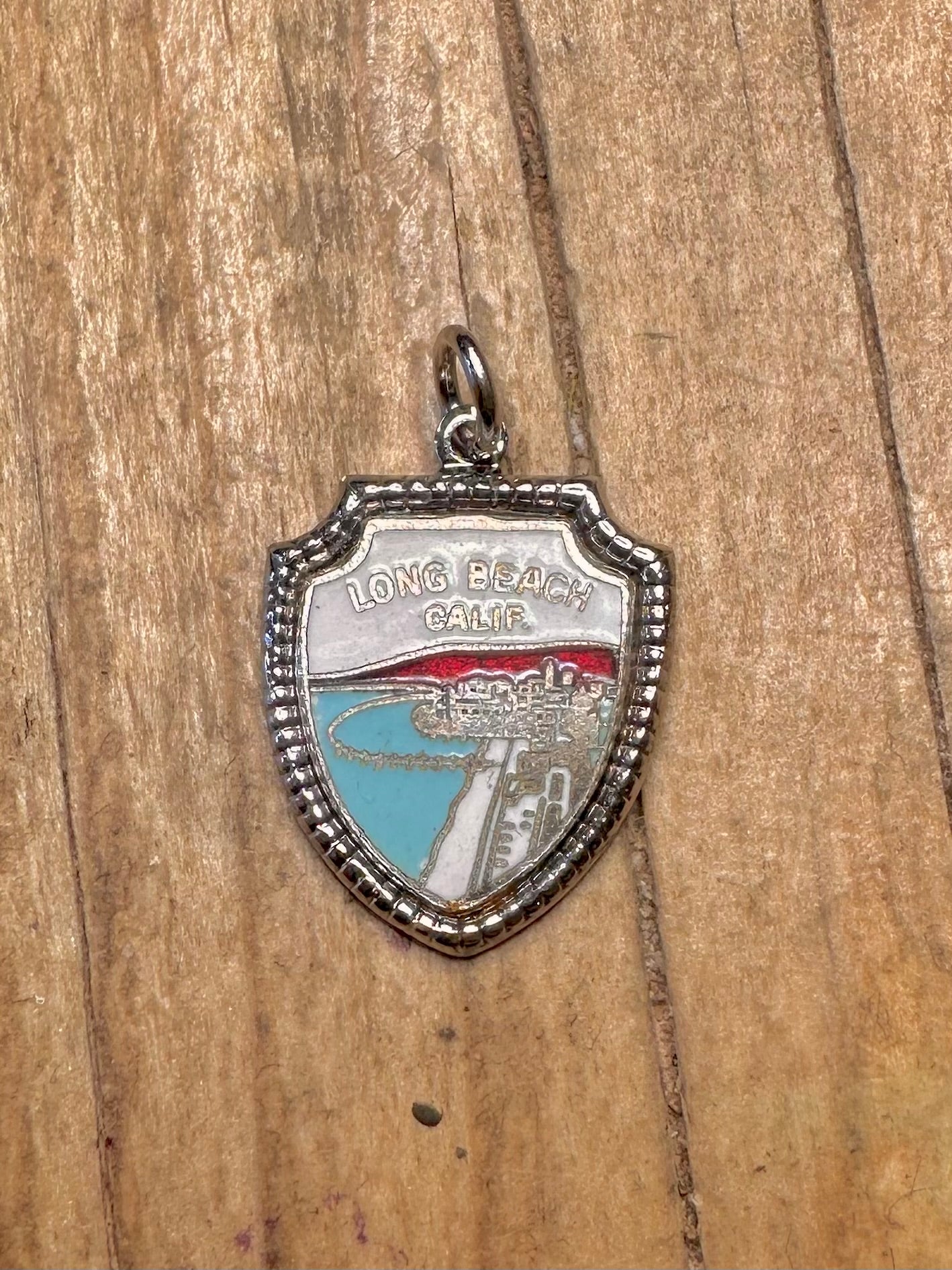Vintage Enamel Long Beach Calif Shield 925 Sterling Silver Charm Pendant