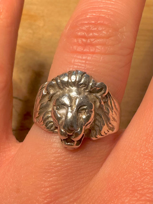 Vintage Lion Head 925 Silver Size R Ring