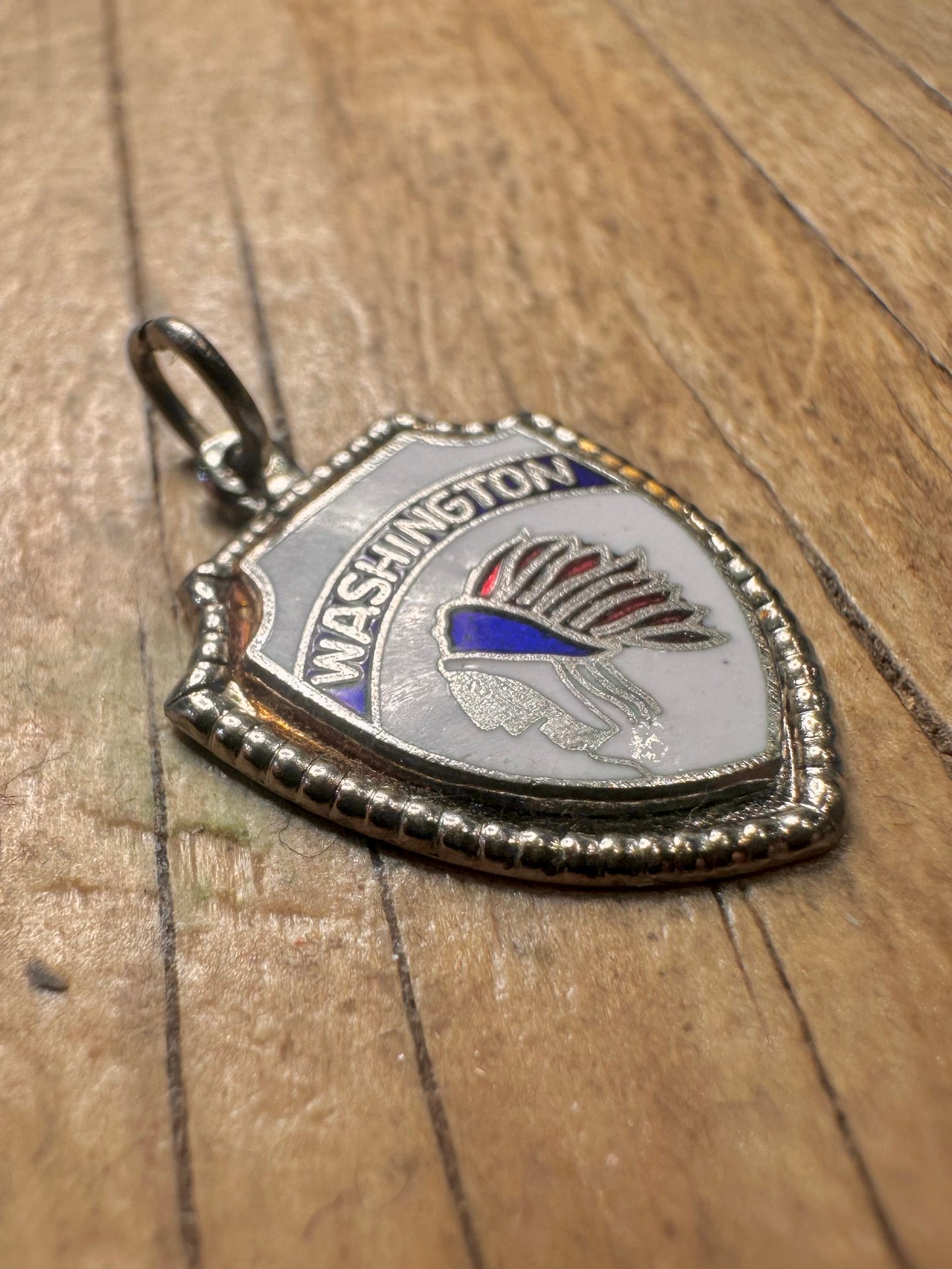 Vintage Emaille Washington Schild 925 Sterling Silber Charm-Anhänger