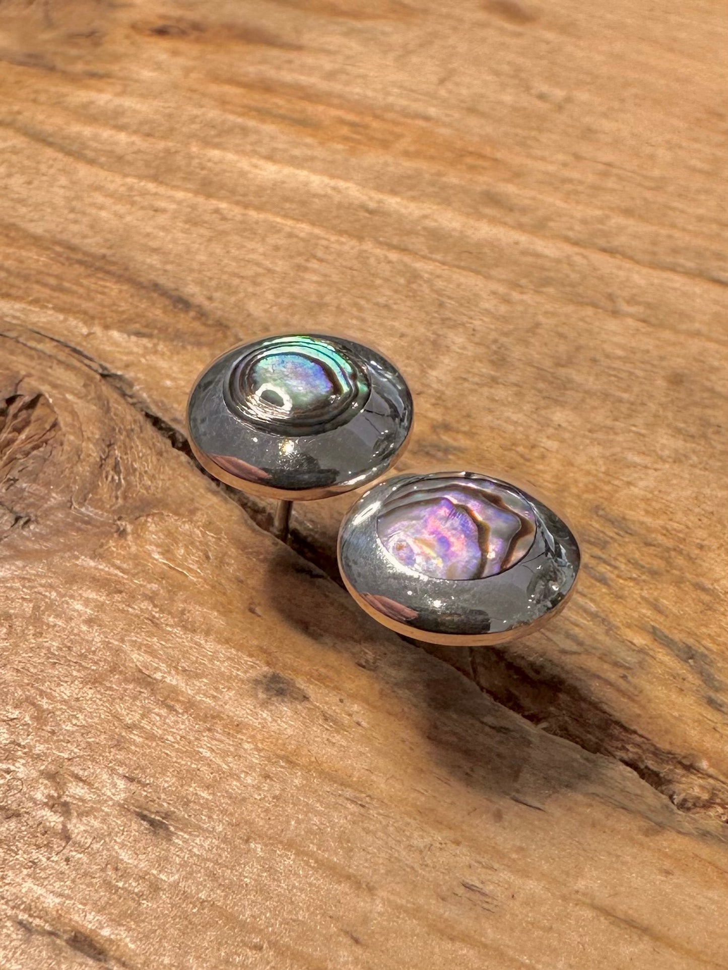 Modern Abalone Circle 925 Silver Stud Earrings