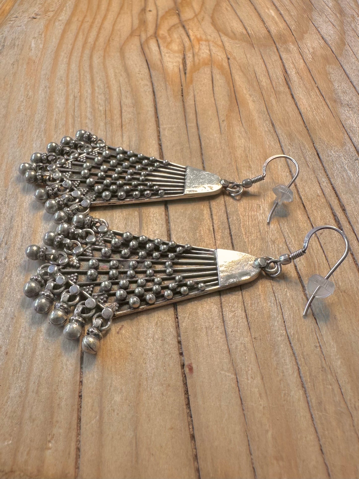 Vintage Abstract Boho Dangle 925 Silver Earrings