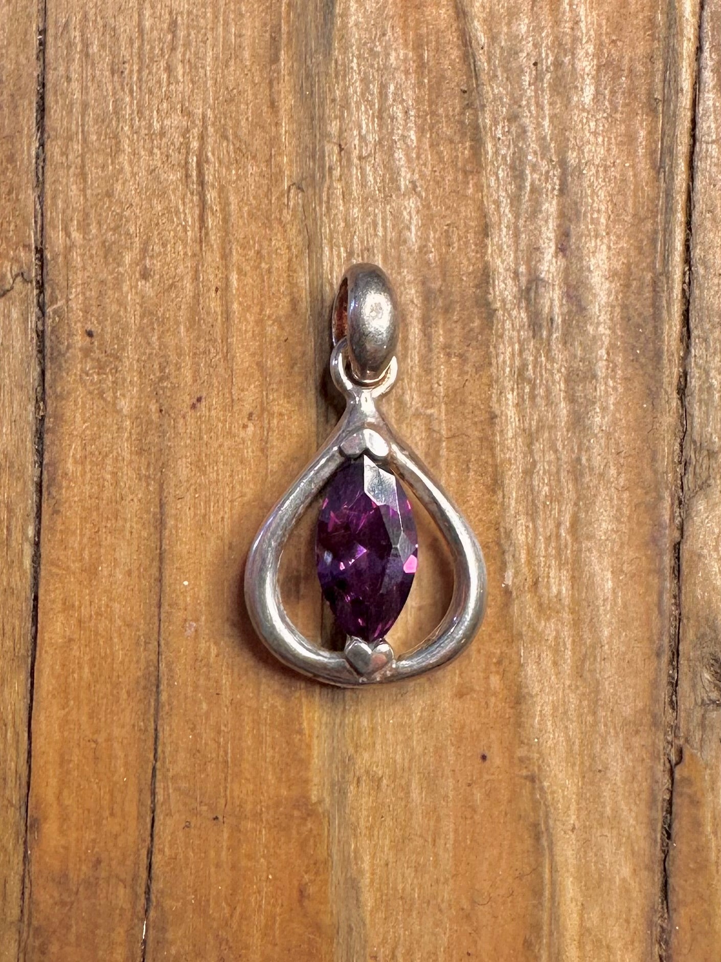 Marquise Shaped Purple CZ 925 Sterling Silver Pendant