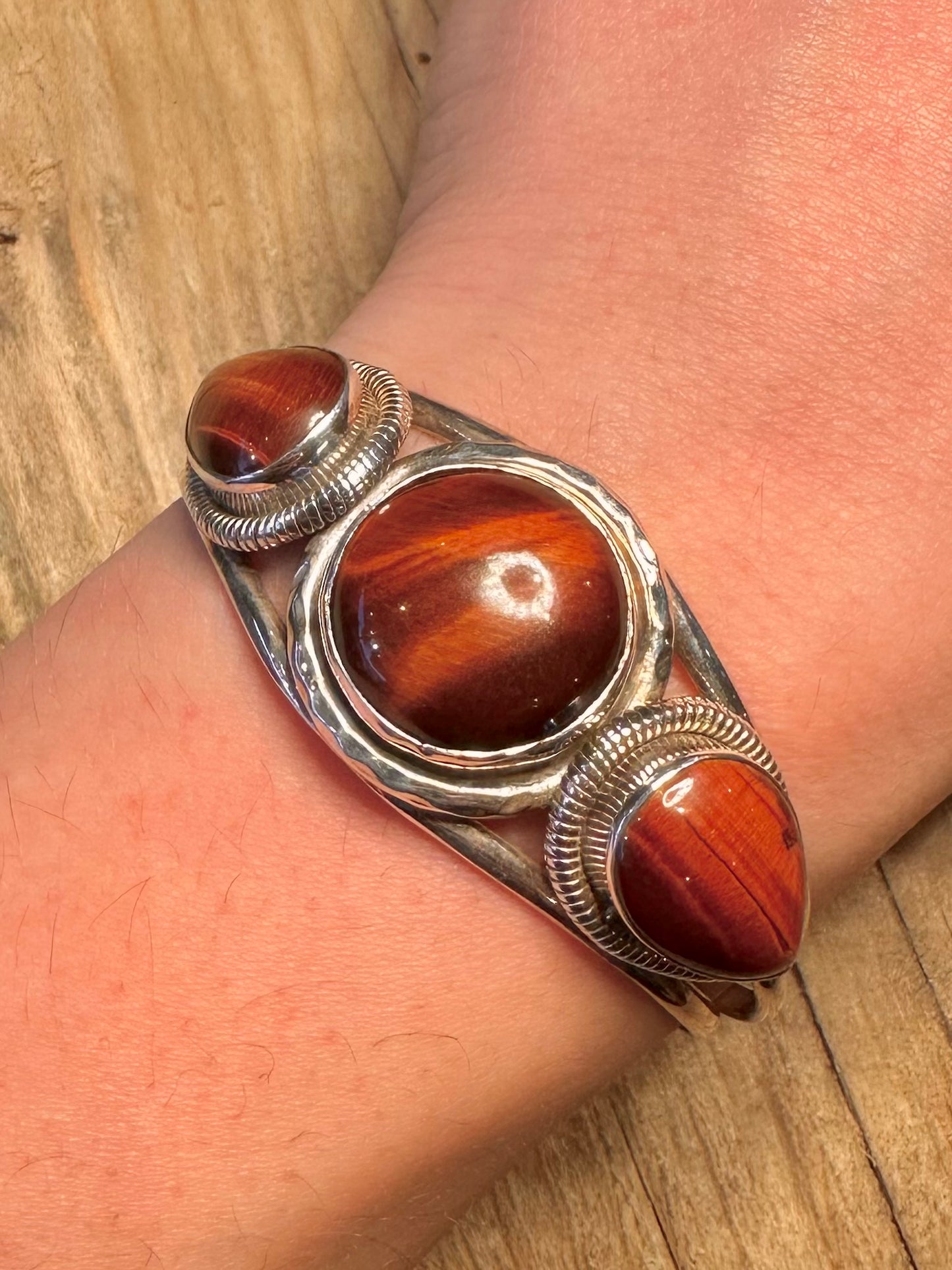 Vintage Orange Tigers Eye Cuff 925 Sterling Silver Cuff Bangle