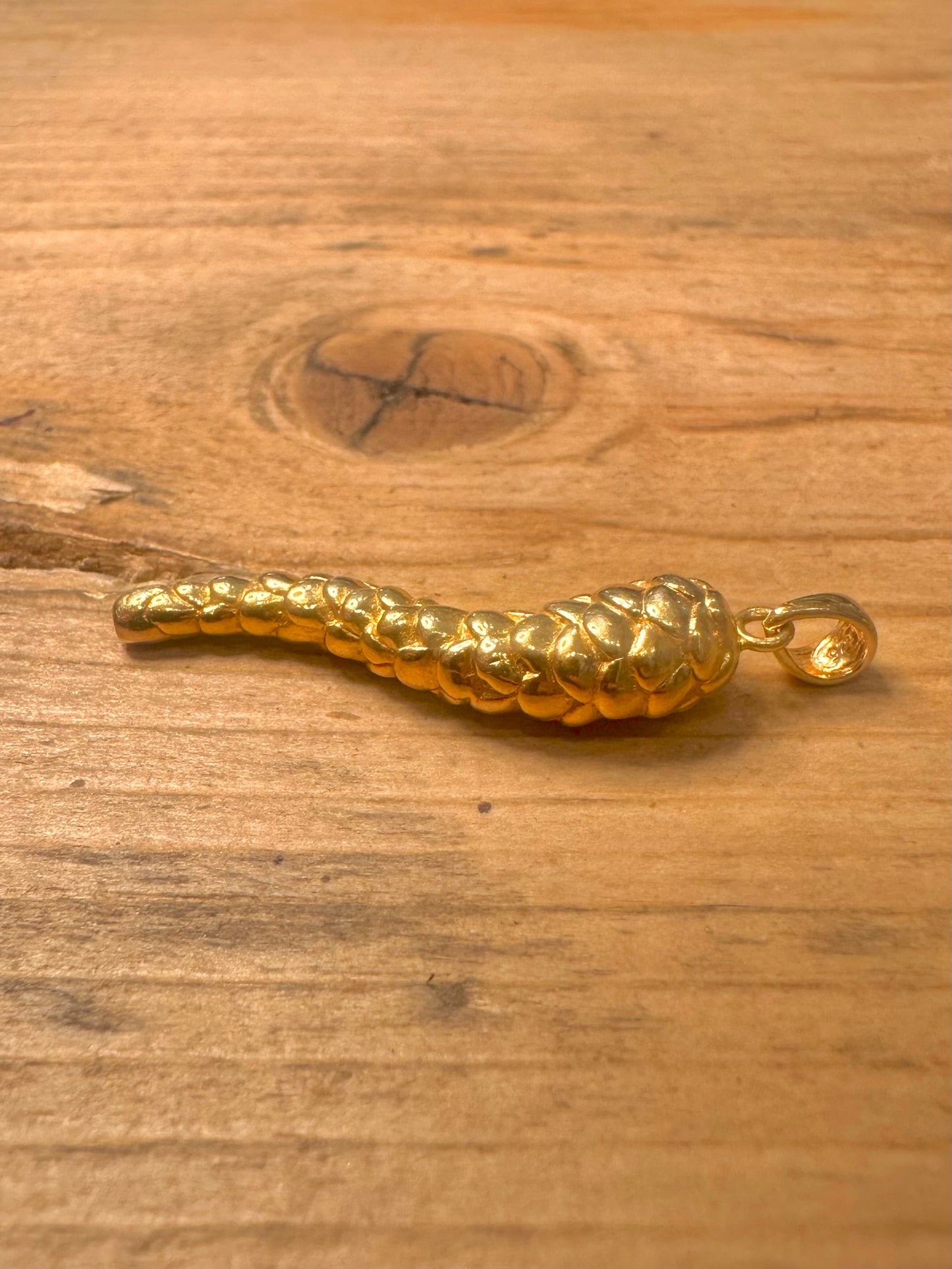 Vintage Textured Horn of Plenty Gold on 925 Silver Pendant