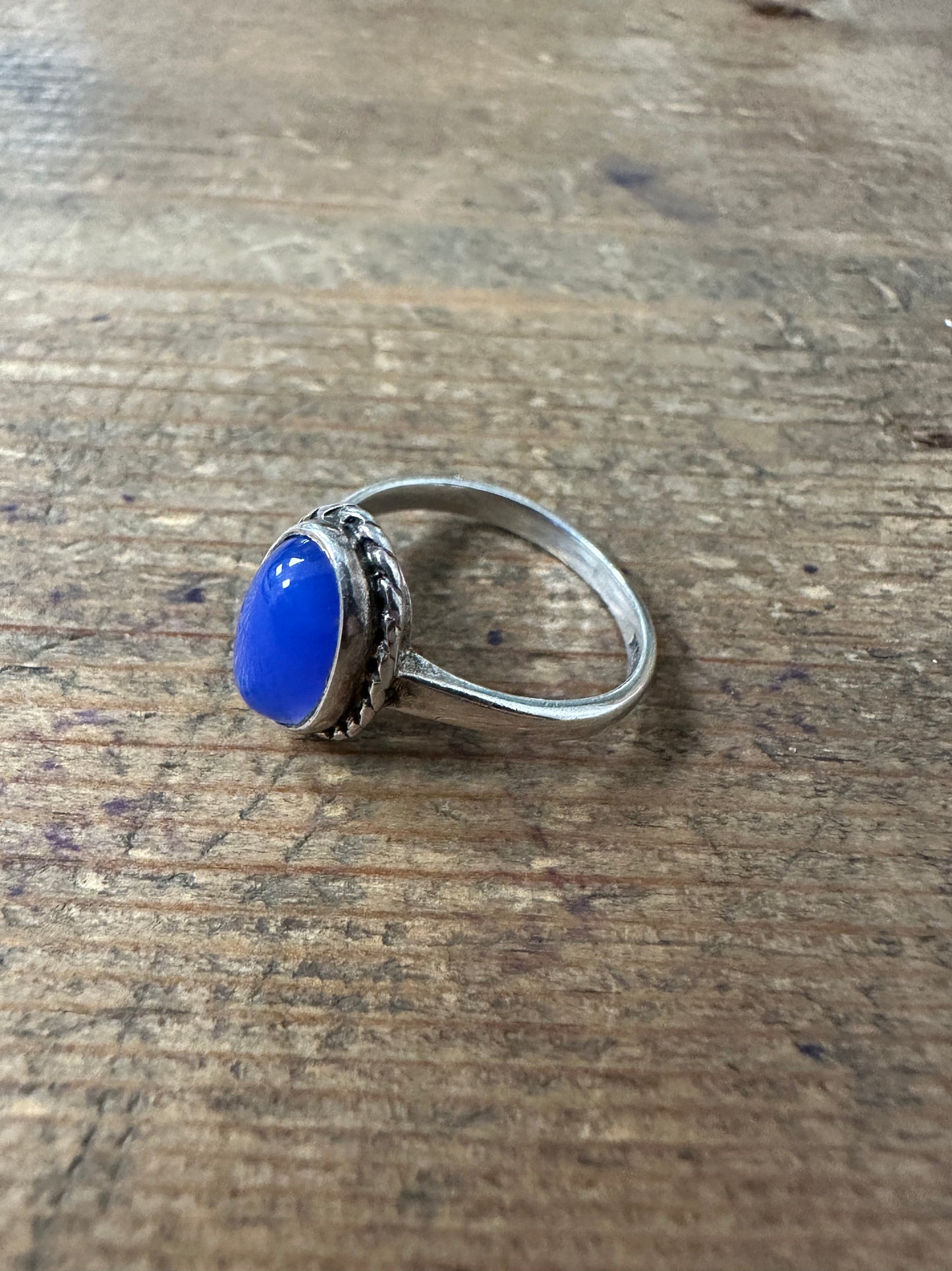 Vintage Blue Cabochon 925 Silver Size K Ring