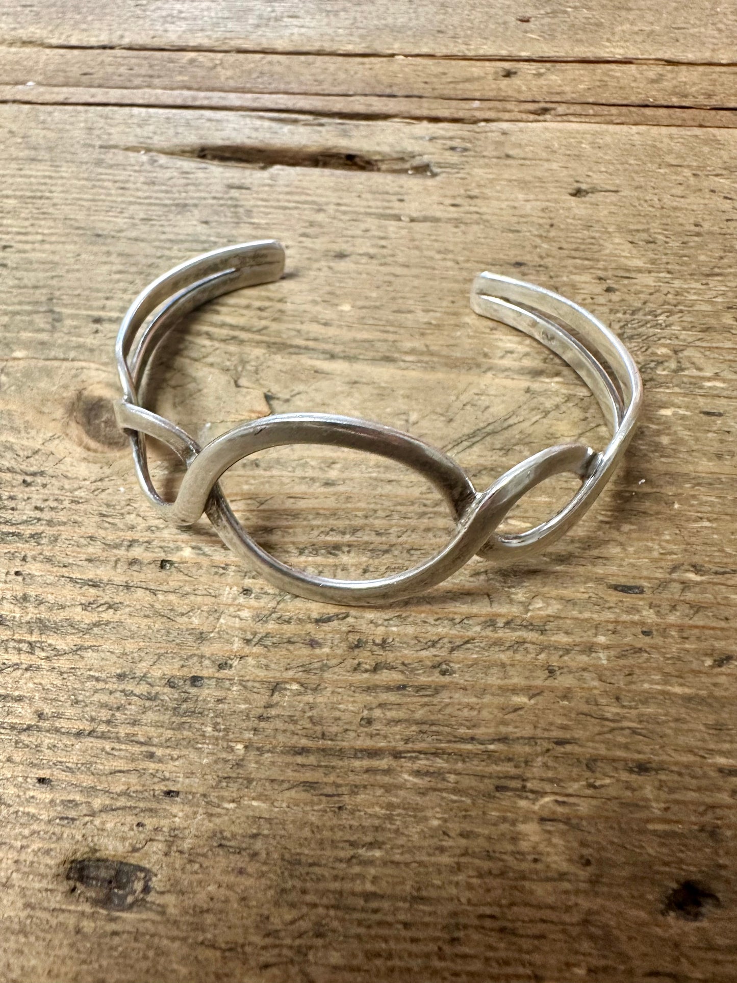 Abstract Overlapping 925 Silver Cuff Bangle